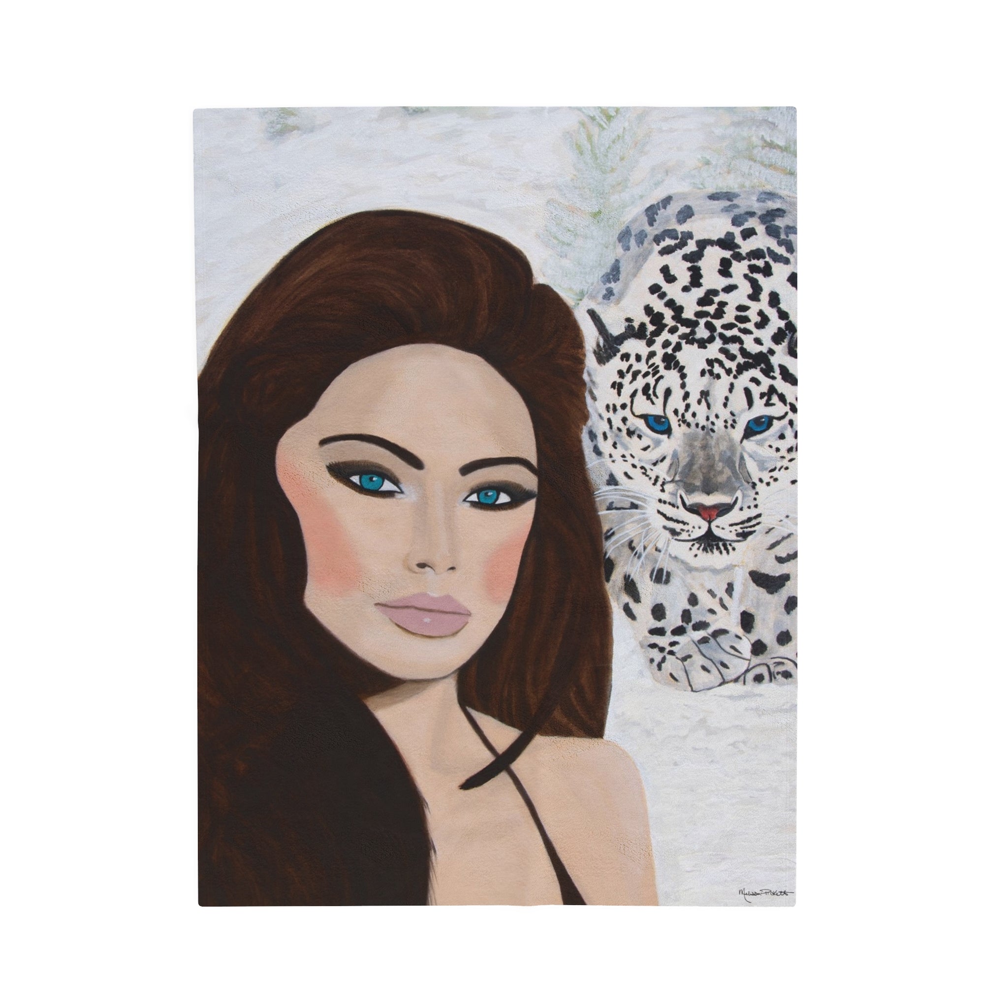 Woman & Snow Leopard | Velveteen Plush Blanket