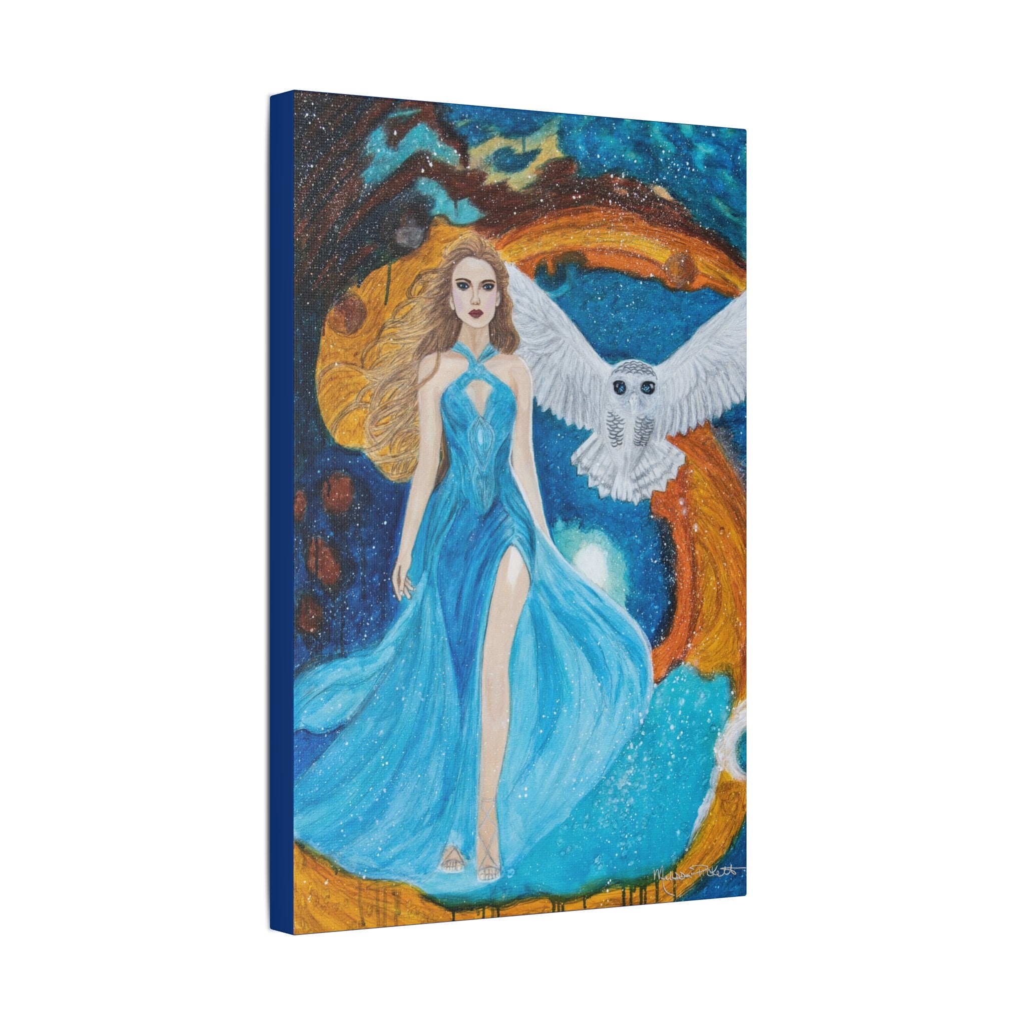 Galaxy Girl with Owl | Satin Canvas, Stretched