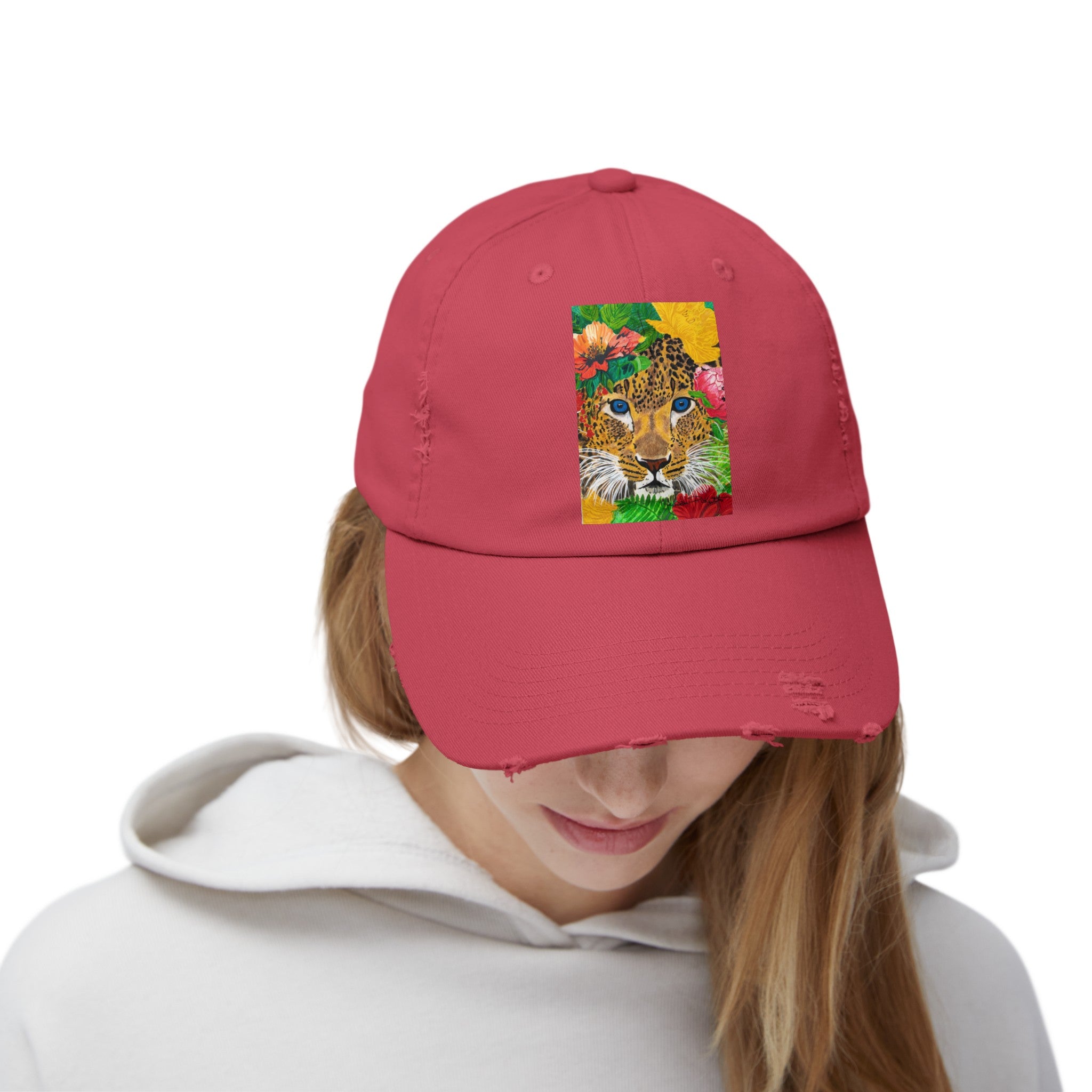 Jaguar & Flowers | Unisex Distressed Cap