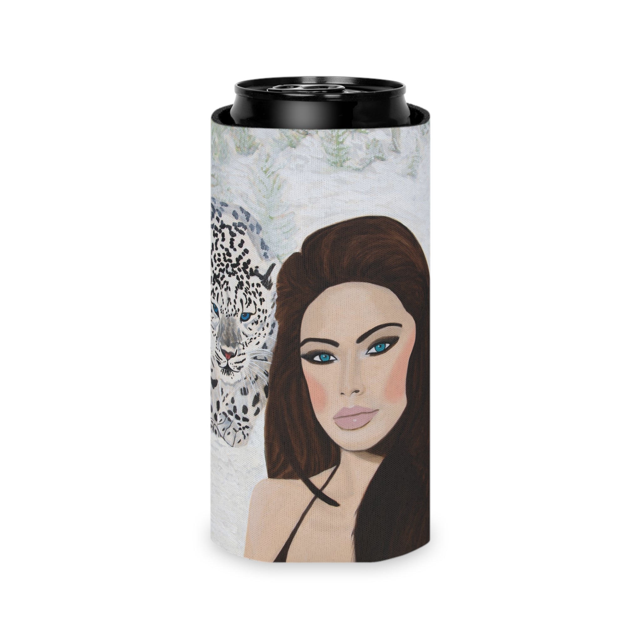 Woman & Snow Leopard | Can Cooler