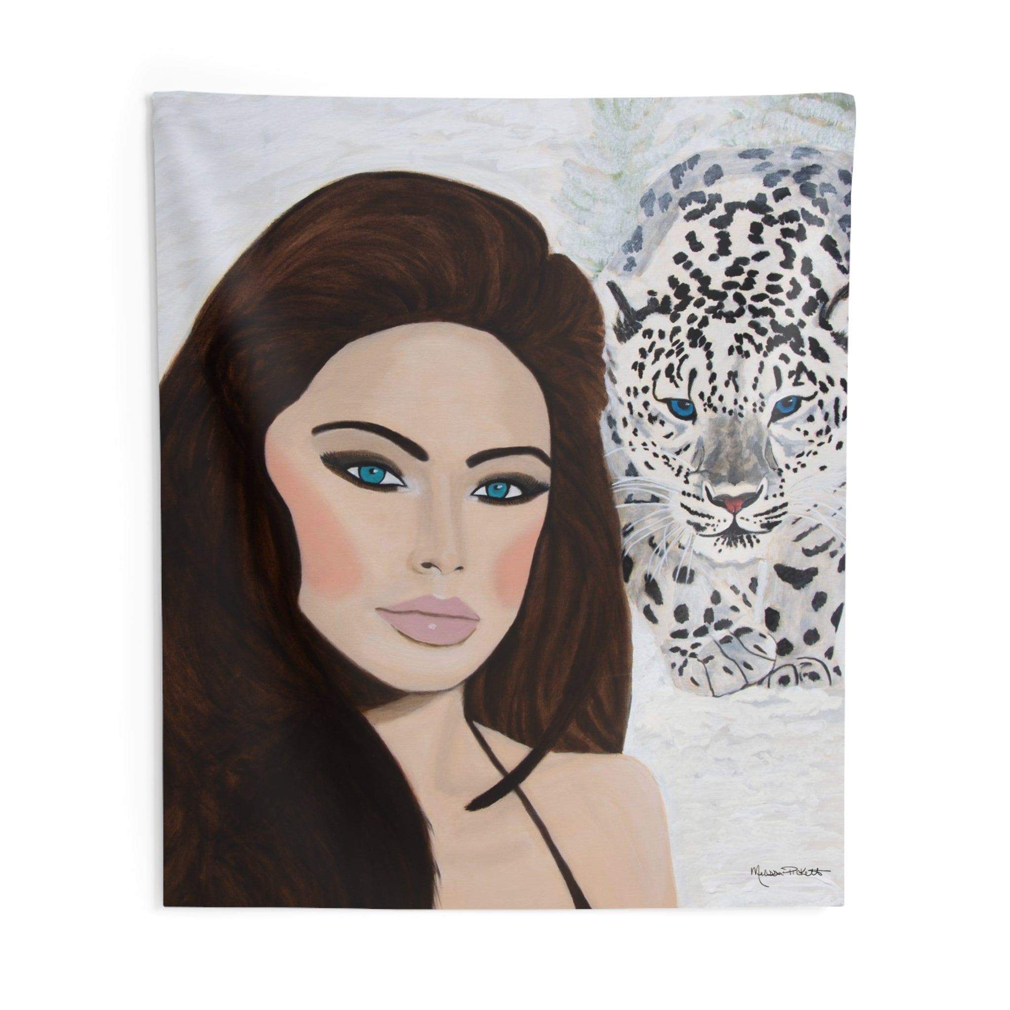 Woman & Snow Leopard | Indoor Wall Tapestries