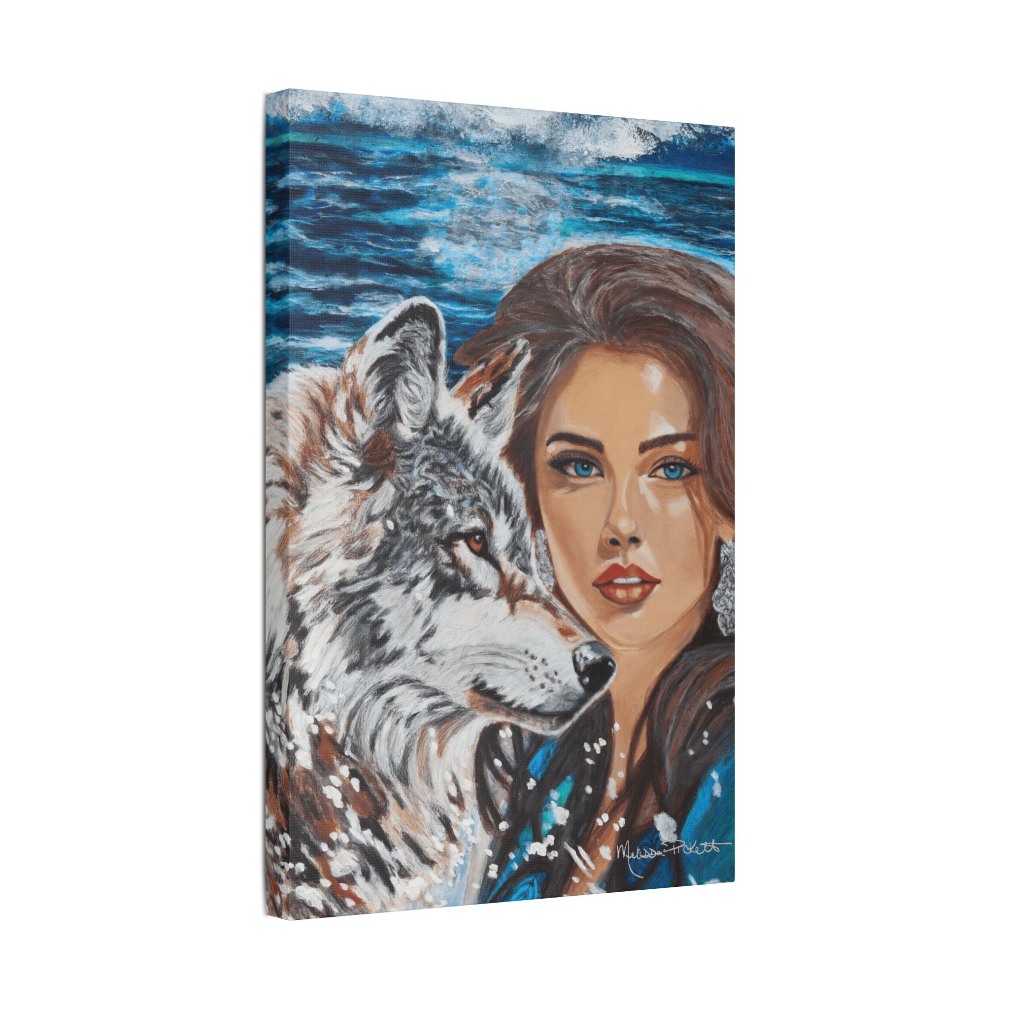 Moonlit Woman & Wolf | Satin Canvas, Stretched