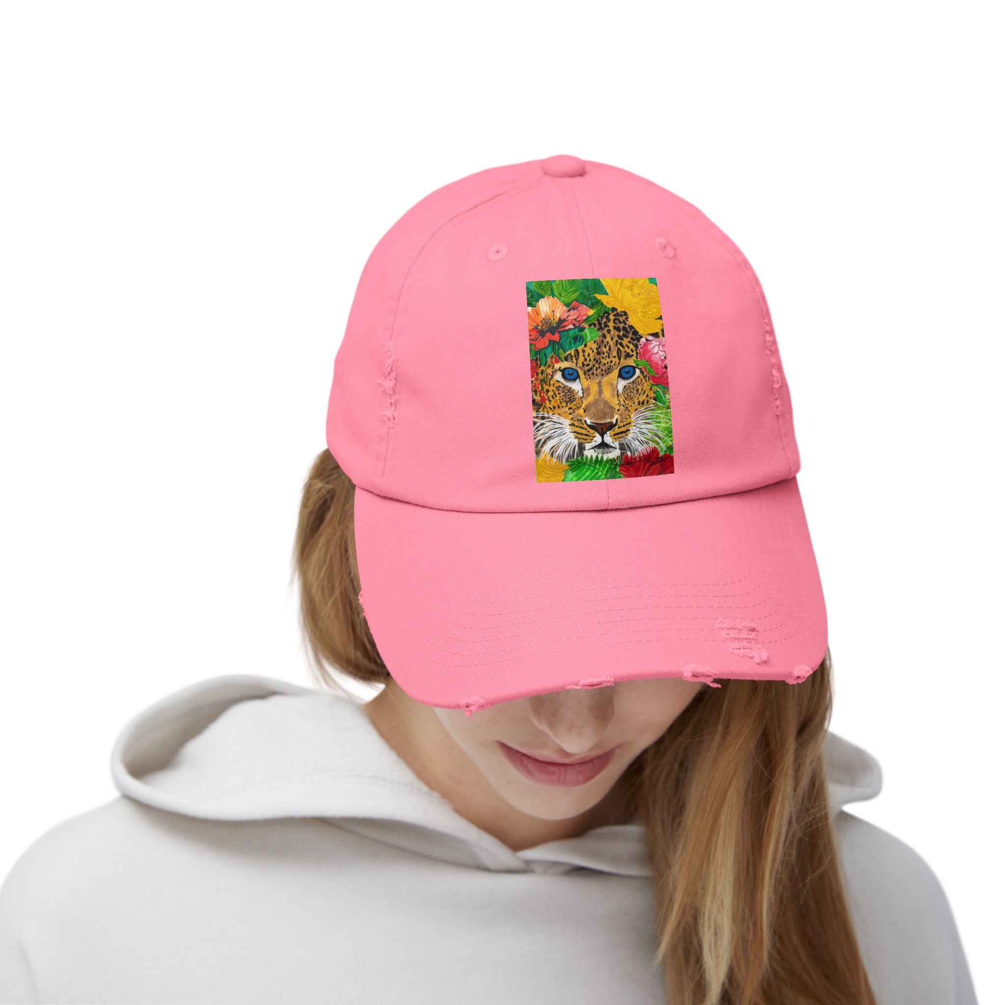Jaguar & Flowers | Unisex Distressed Cap