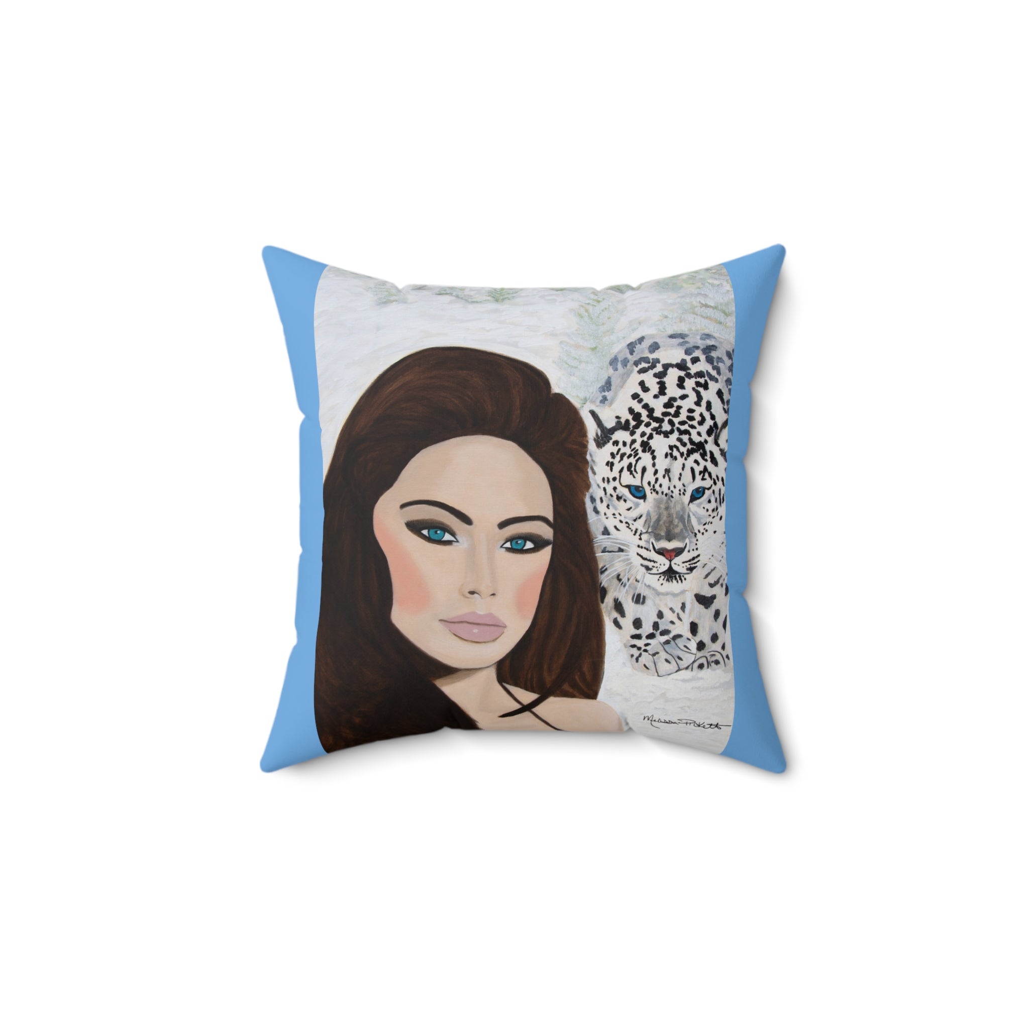 Woman & Snow Leopard | Spun Polyester Square Pillow