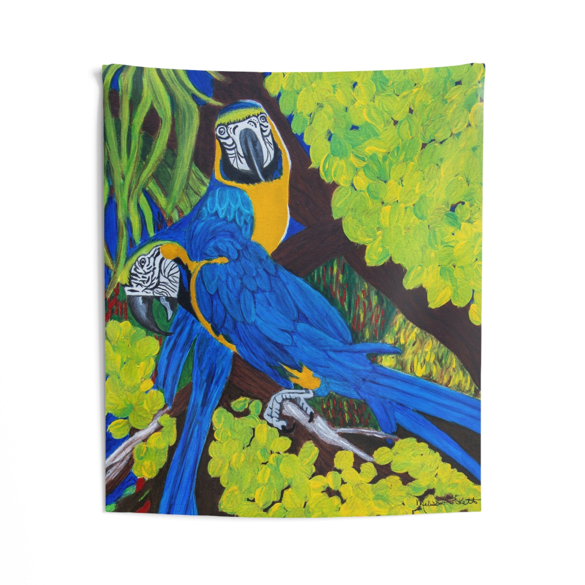 Two Gold & Blue Macaws | Indoor Wall Tapestries