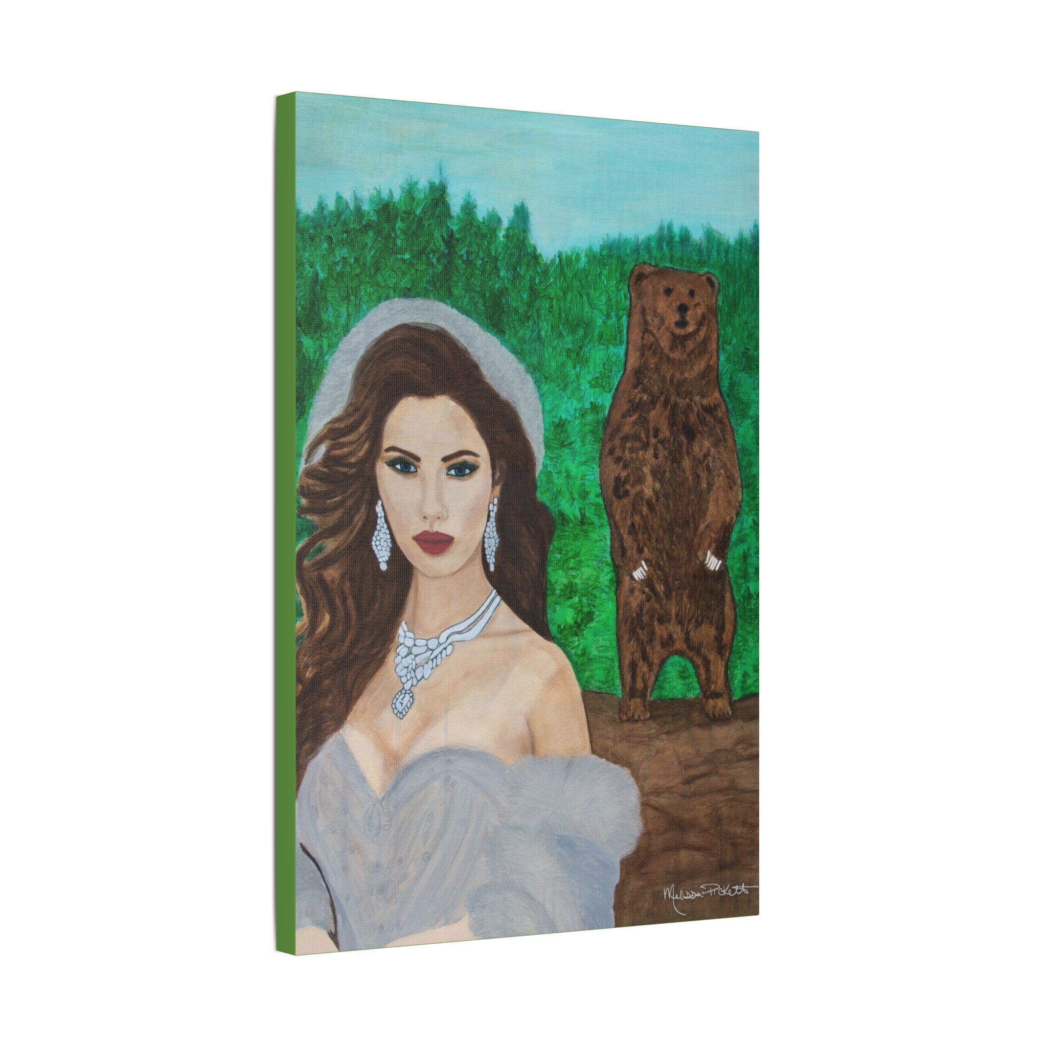 Woman & Bear | Satin Canvas, Stretched