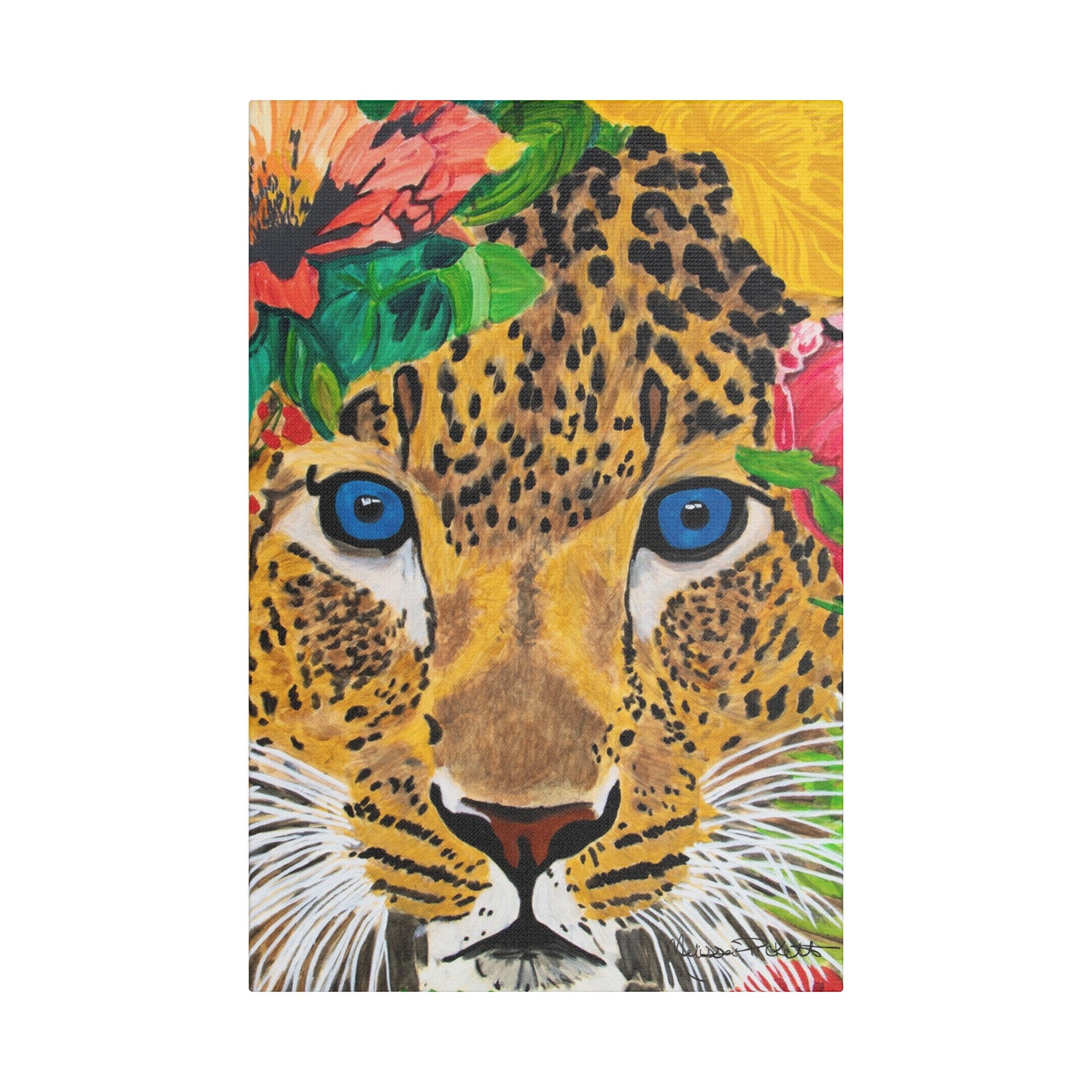 Jaguar & Flowers | Satin Canvas, Stretched