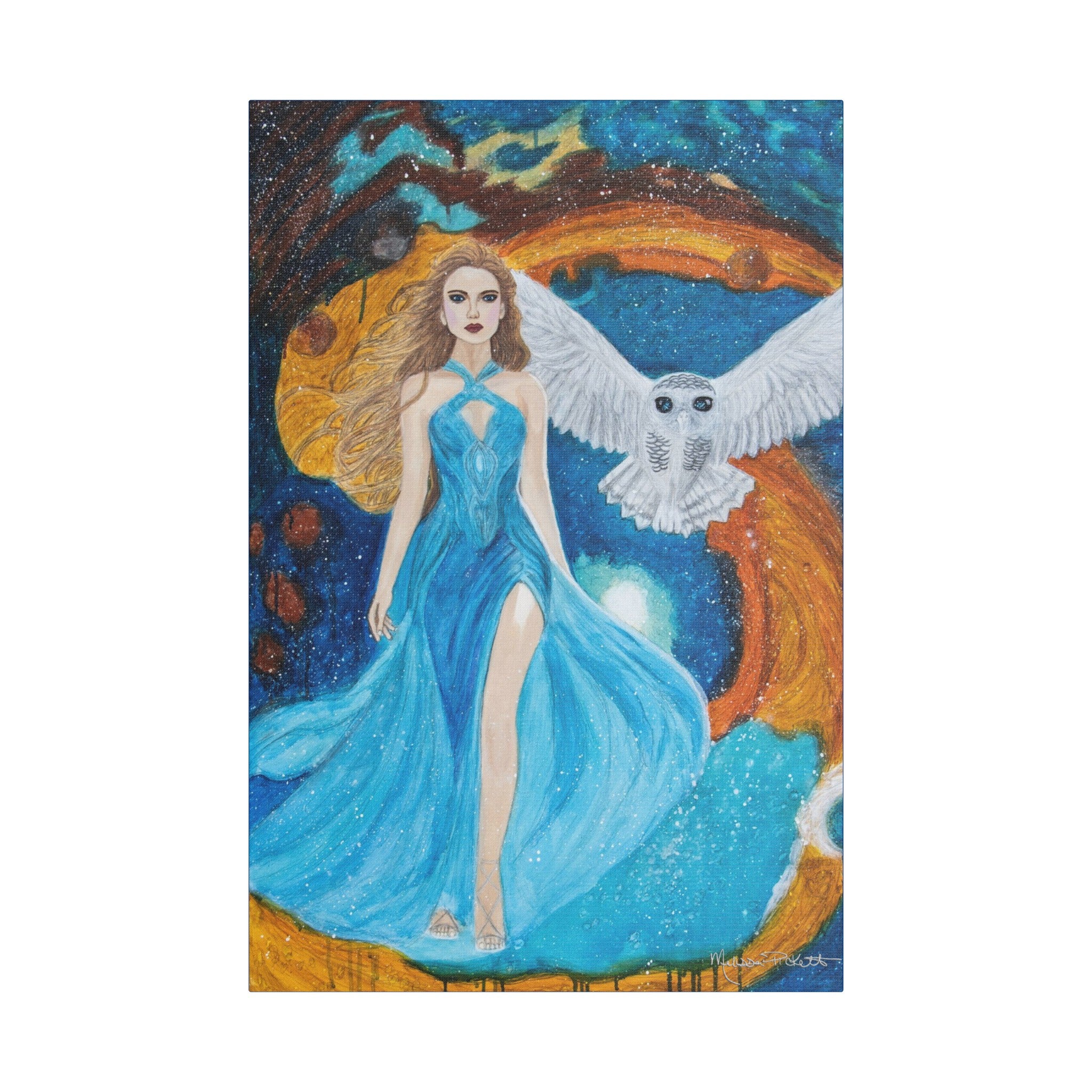 Galaxy Girl with Owl | Satin Canvas, Stretched