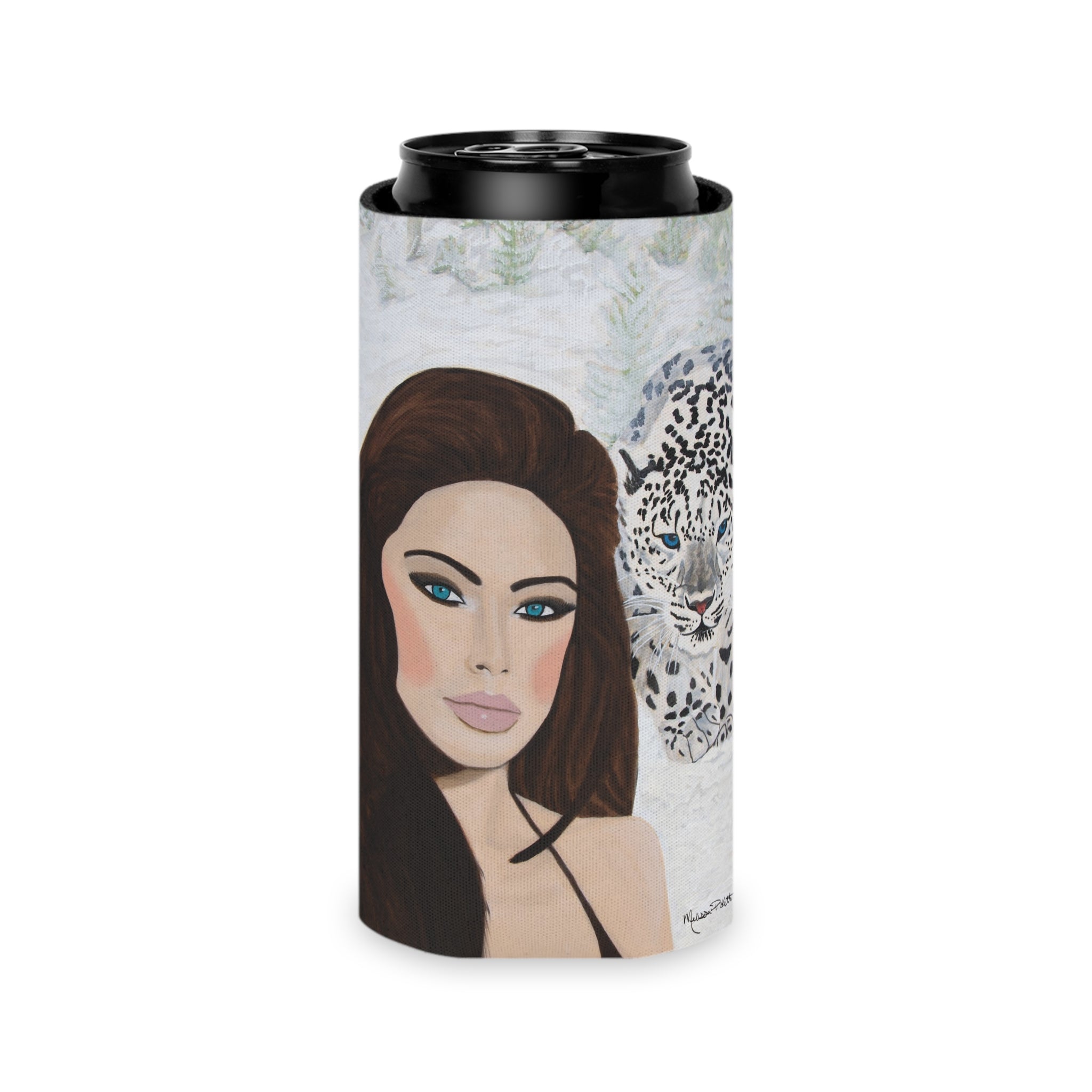 Woman & Snow Leopard | Can Cooler