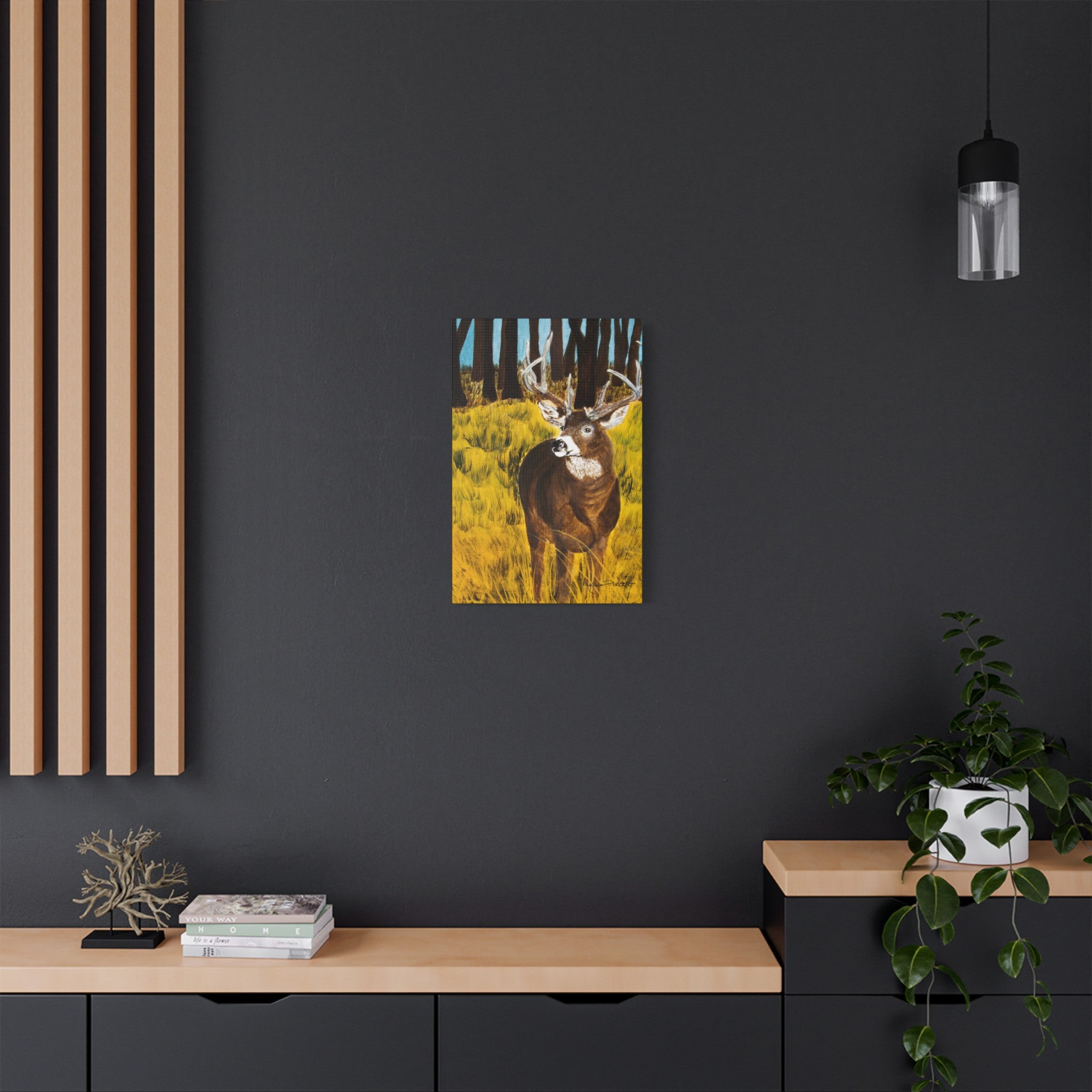 Deer in Clearing | Satin Canvas, Stretched