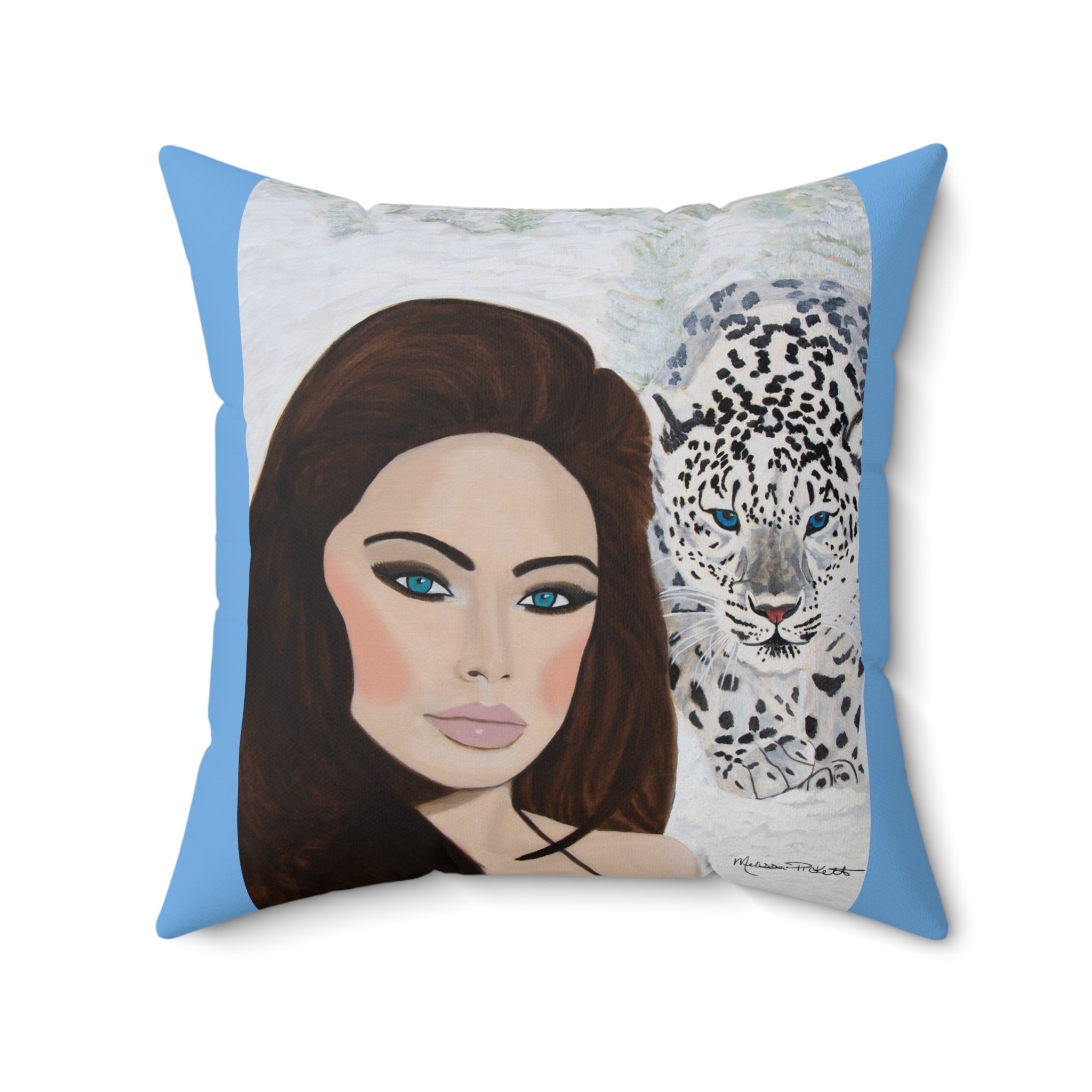 Woman & Snow Leopard | Spun Polyester Square Pillow