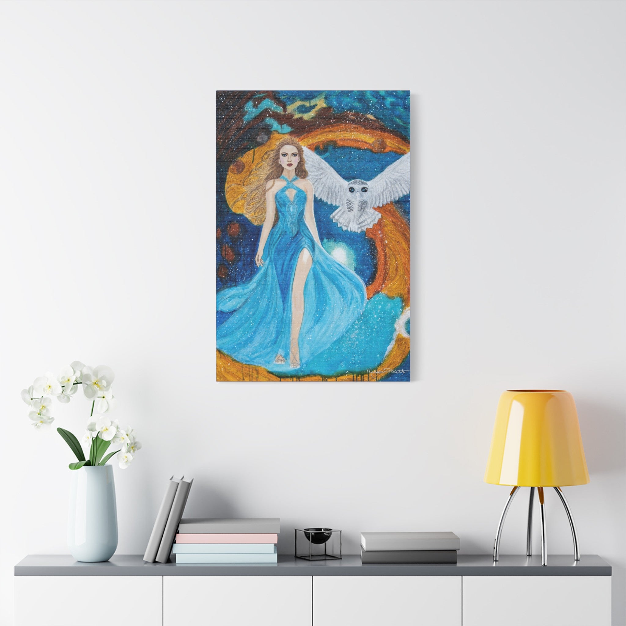 Galaxy Girl with Owl | Satin Canvas, Stretched