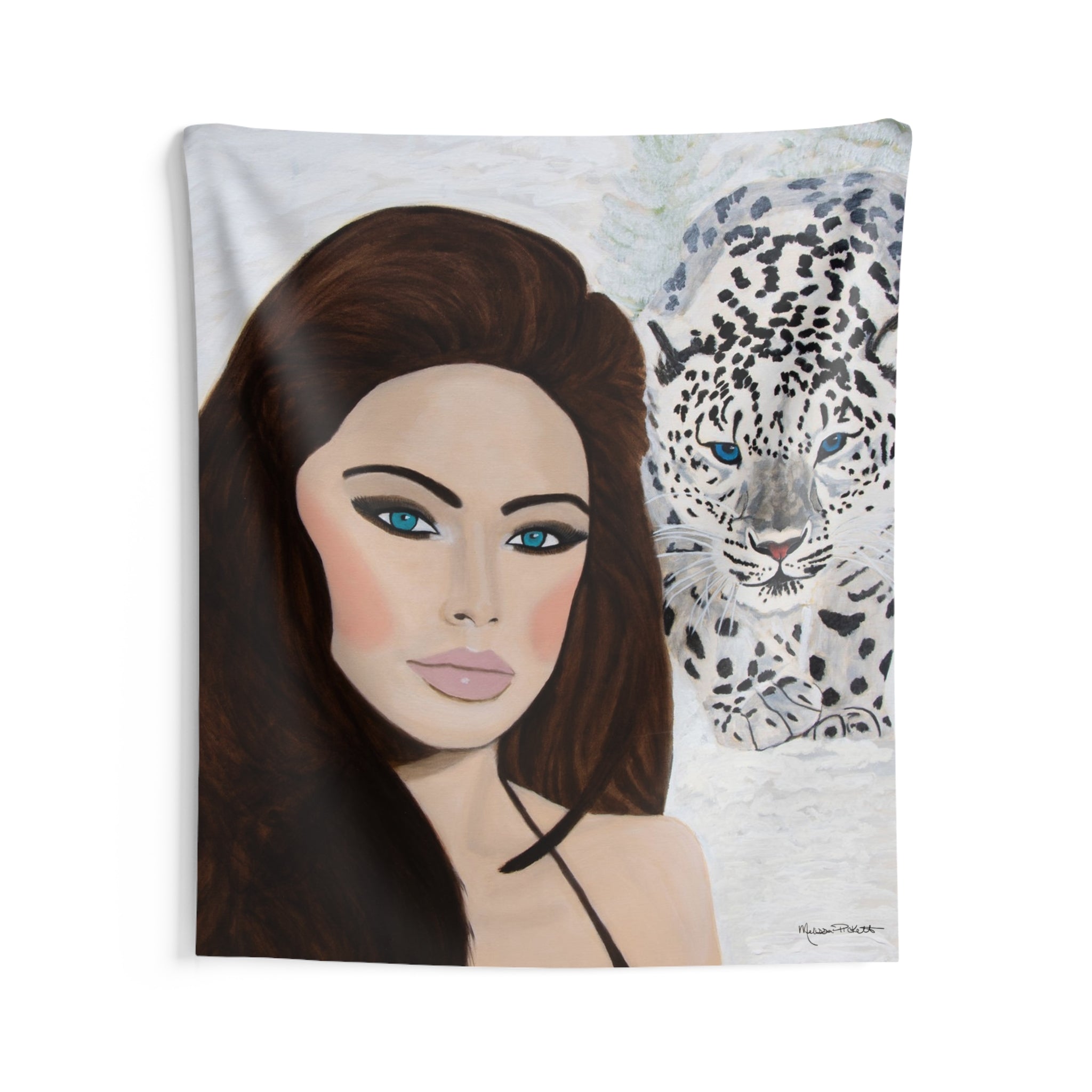 Woman & Snow Leopard | Indoor Wall Tapestries