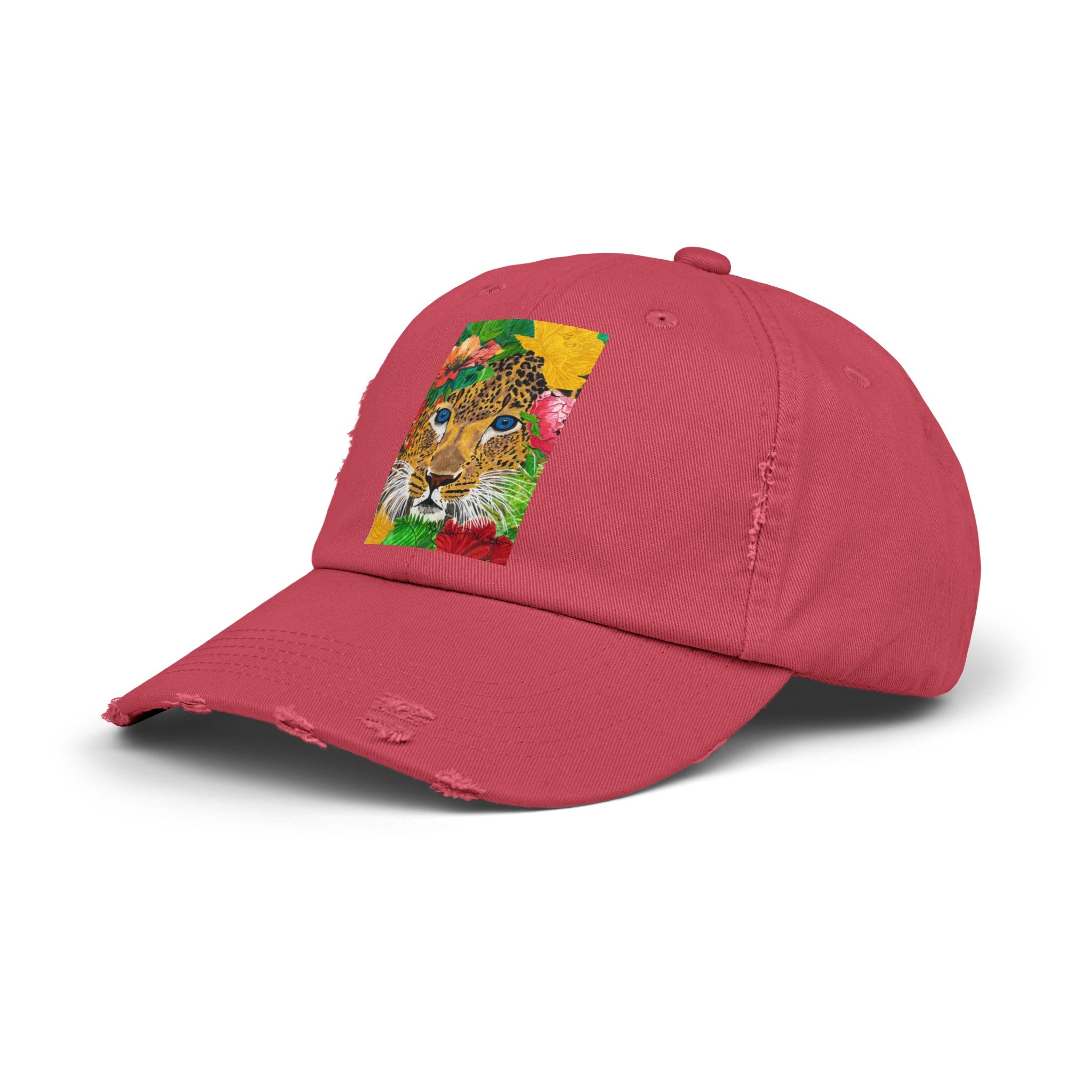 Jaguar & Flowers | Unisex Distressed Cap