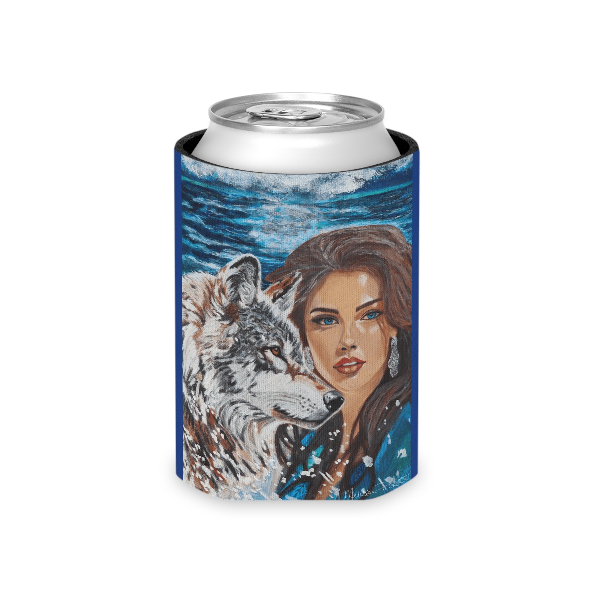 Moonlit Woman & Wolf | Can Cooler
