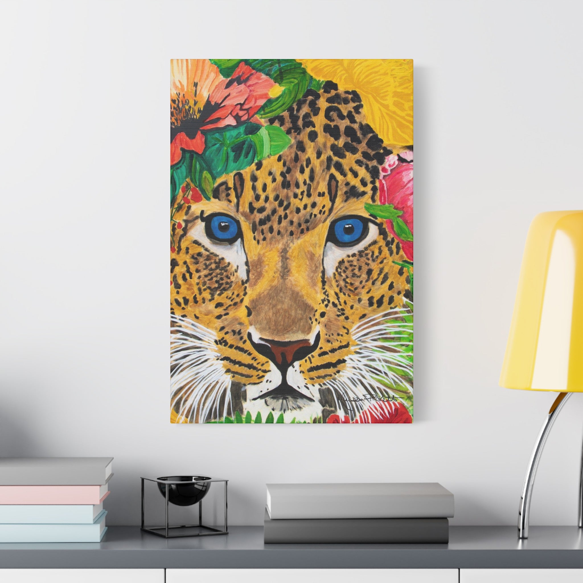 Jaguar & Flowers | Satin Canvas, Stretched