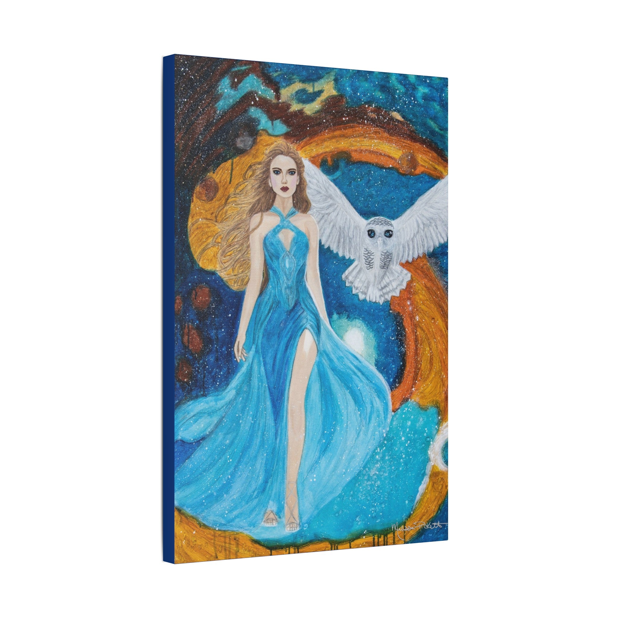 Galaxy Girl with Owl | Satin Canvas, Stretched