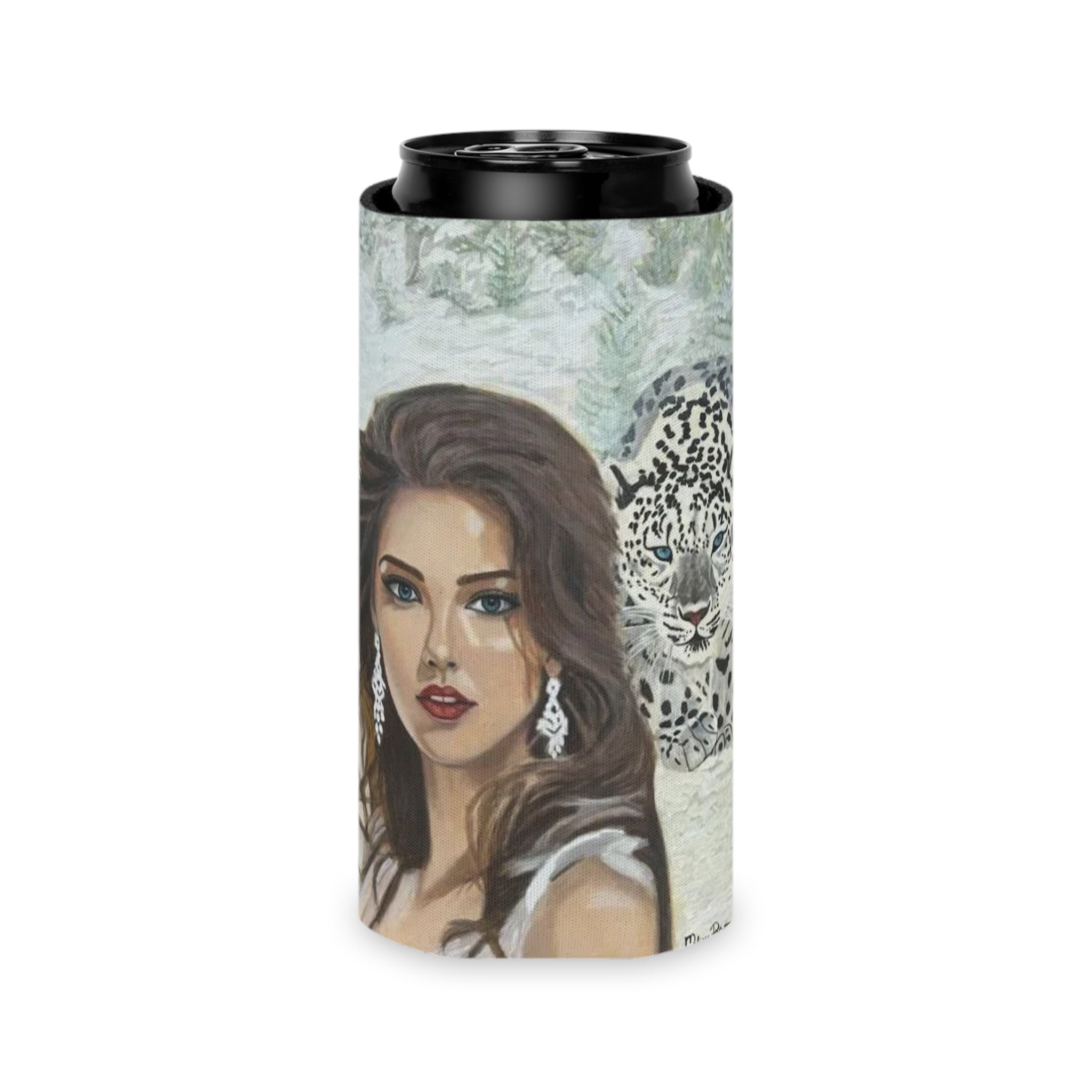 Woman & Snow Leopard | Can Cooler