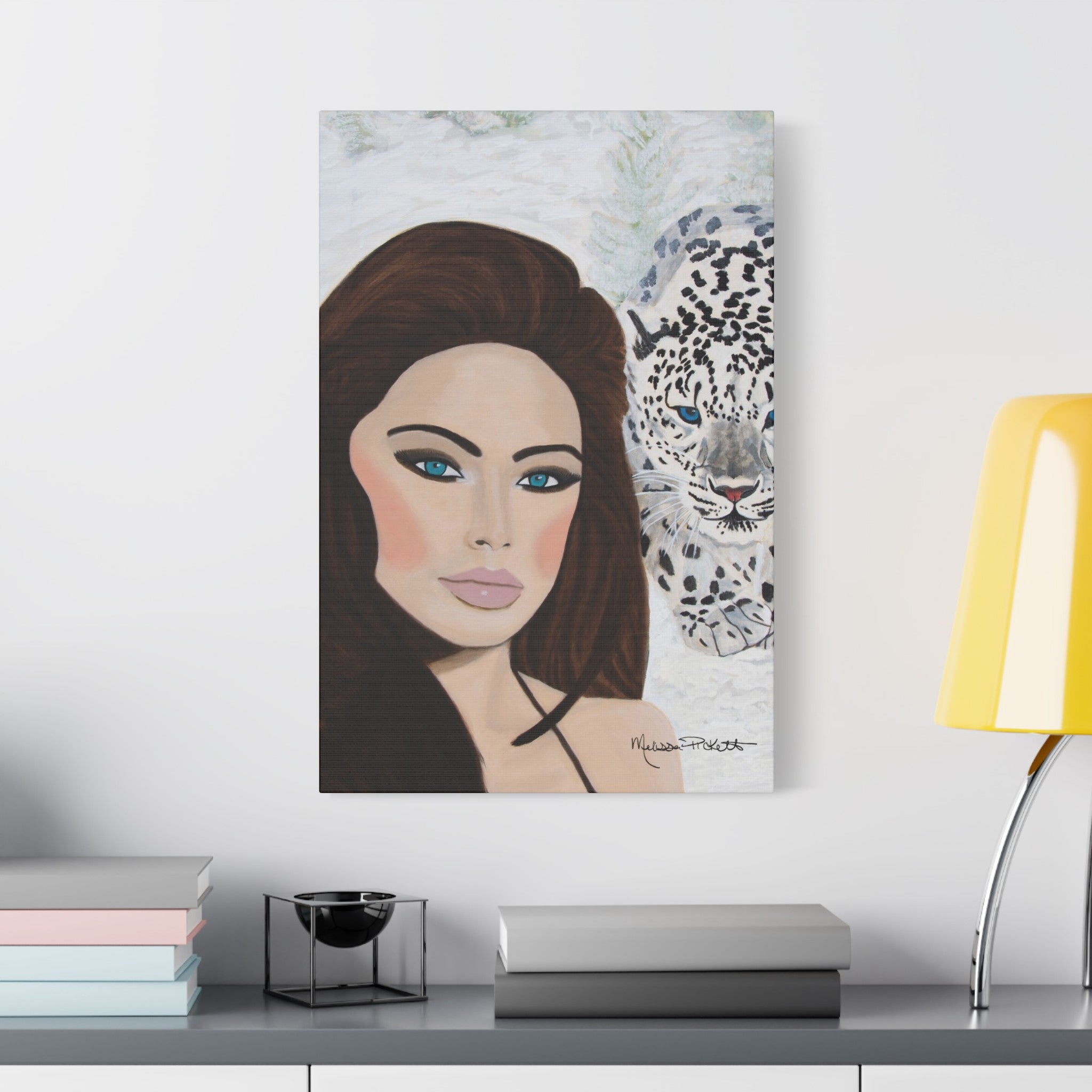 Woman & Snow Leopard | Satin Canvas, Stretched