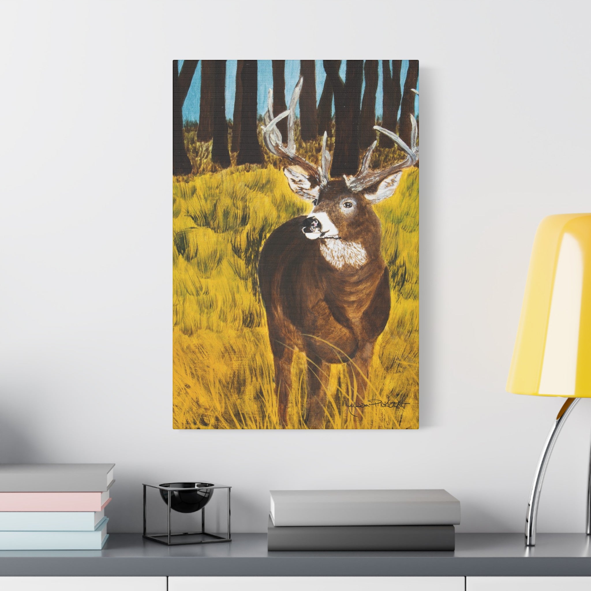 Deer in Clearing | Satin Canvas, Stretched