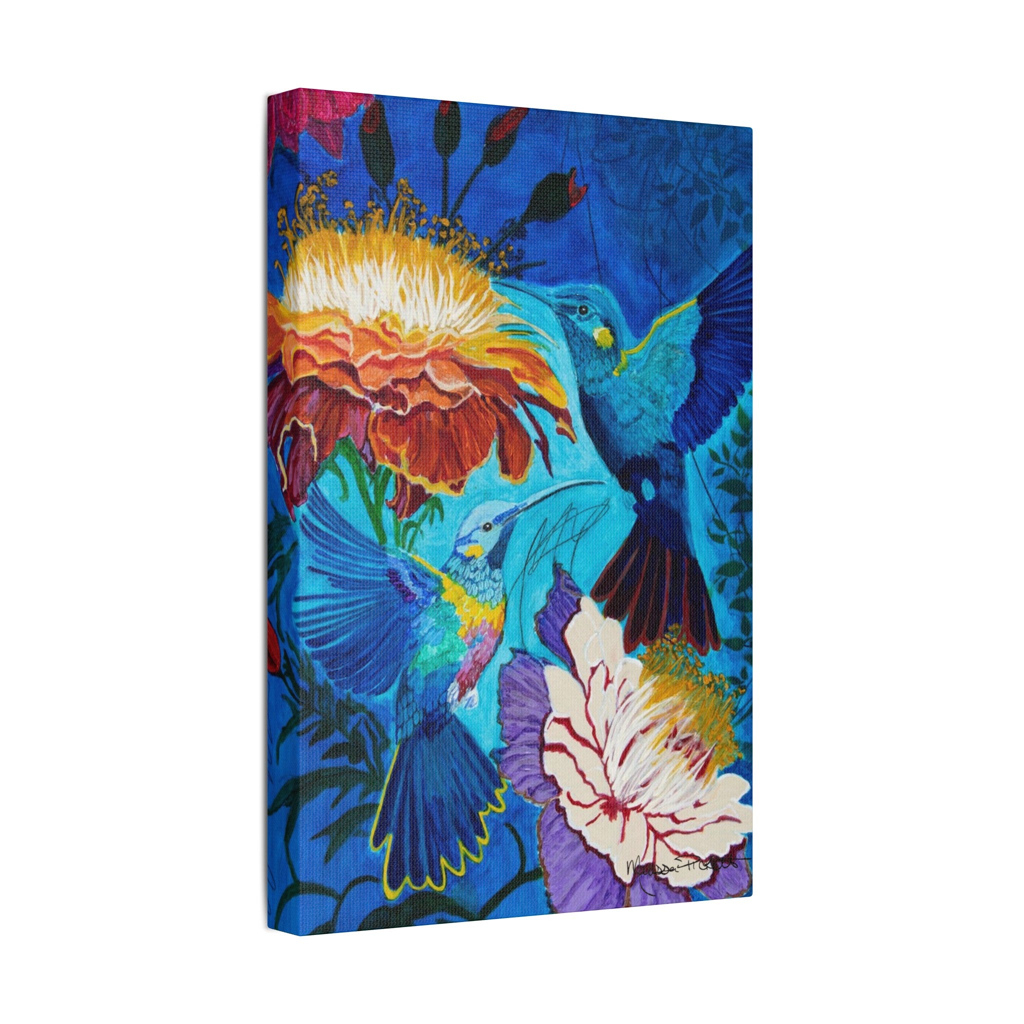 Pair of Hummingbirds | Satin Canvas, Stretched