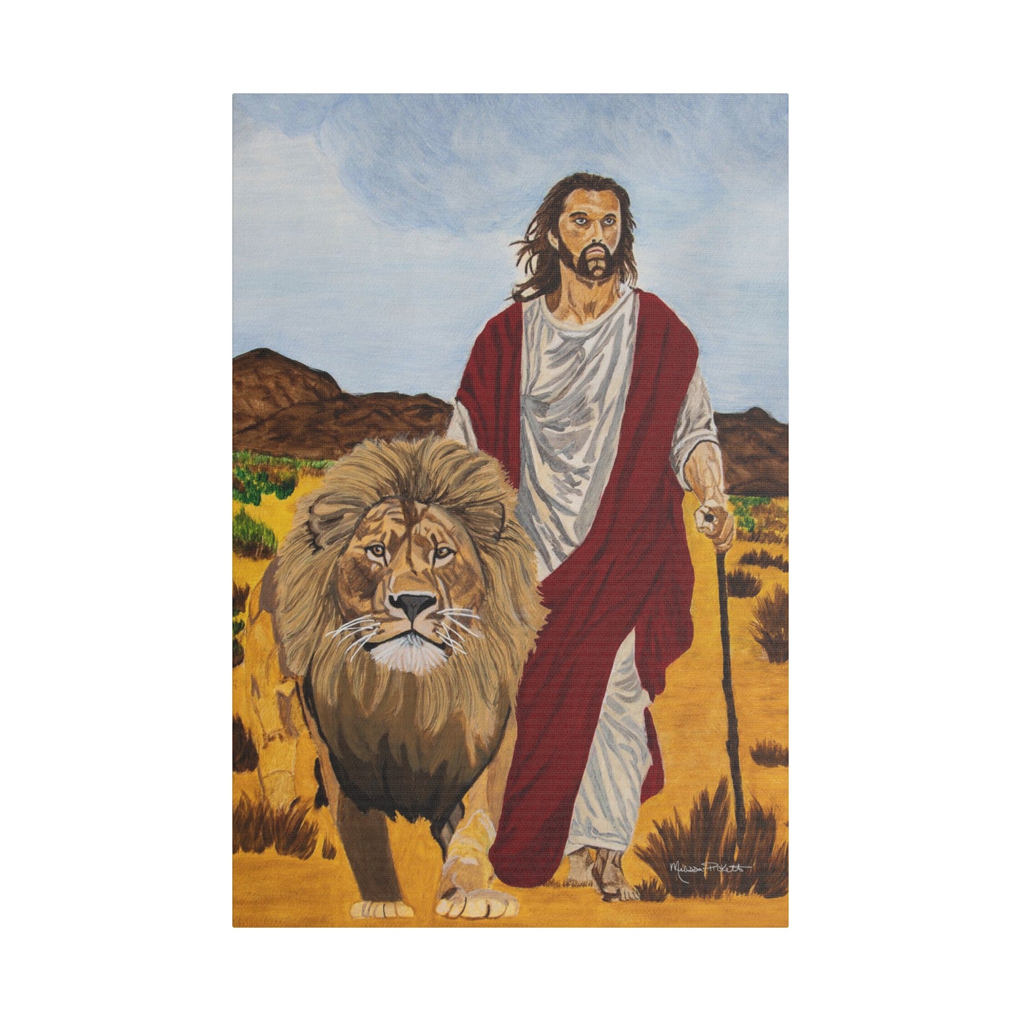 Jesus & The Lion | Satin Canvas, Stretched