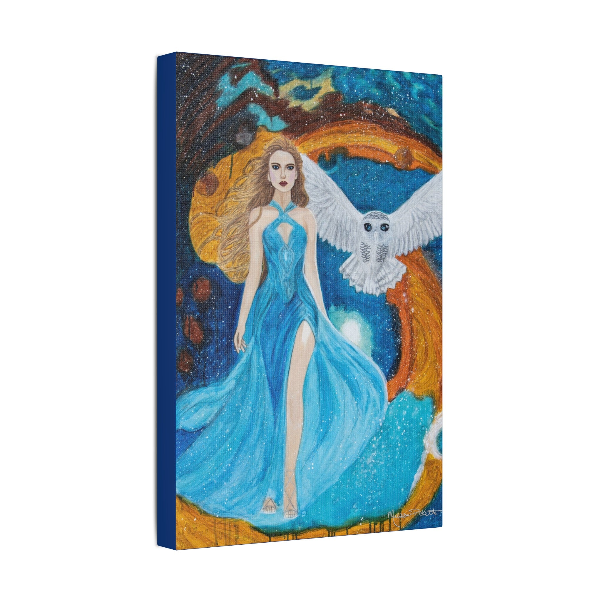 Galaxy Girl with Owl | Satin Canvas, Stretched