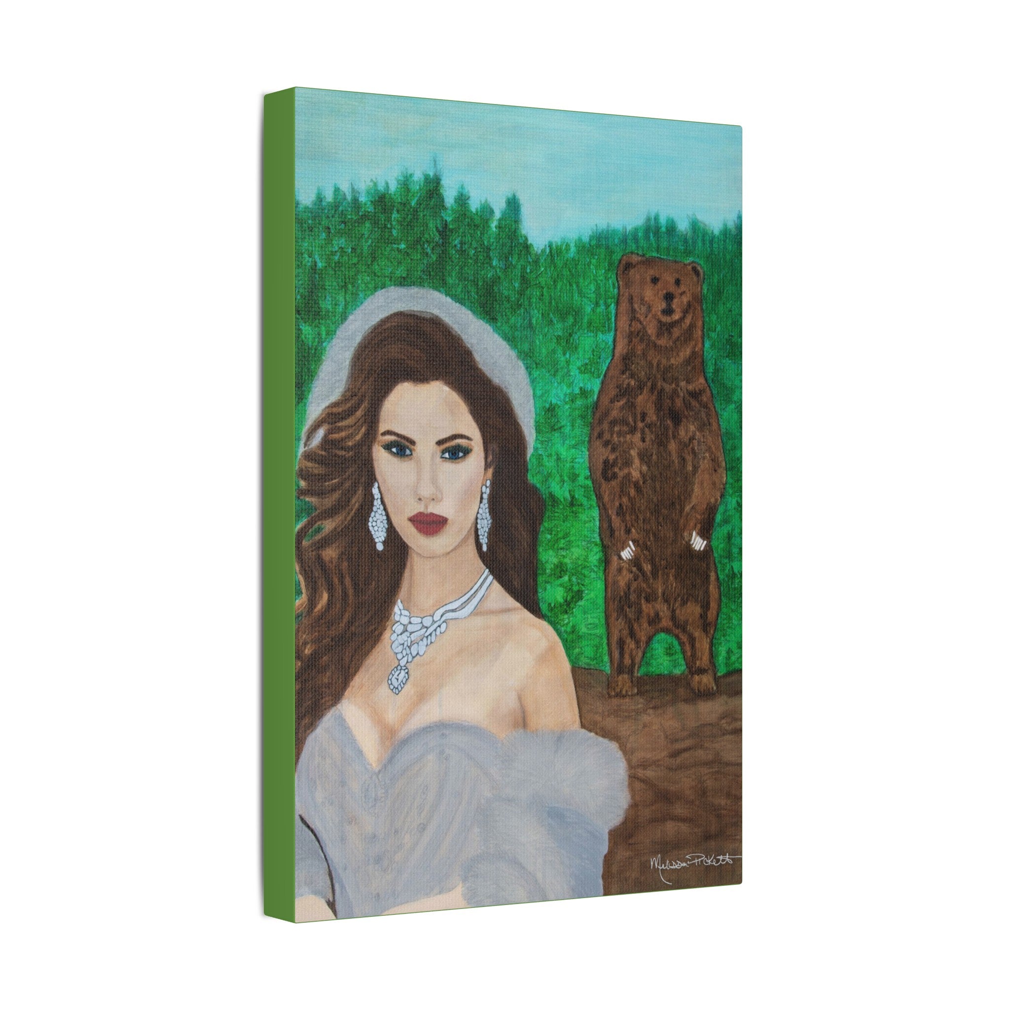 Woman & Bear | Satin Canvas, Stretched