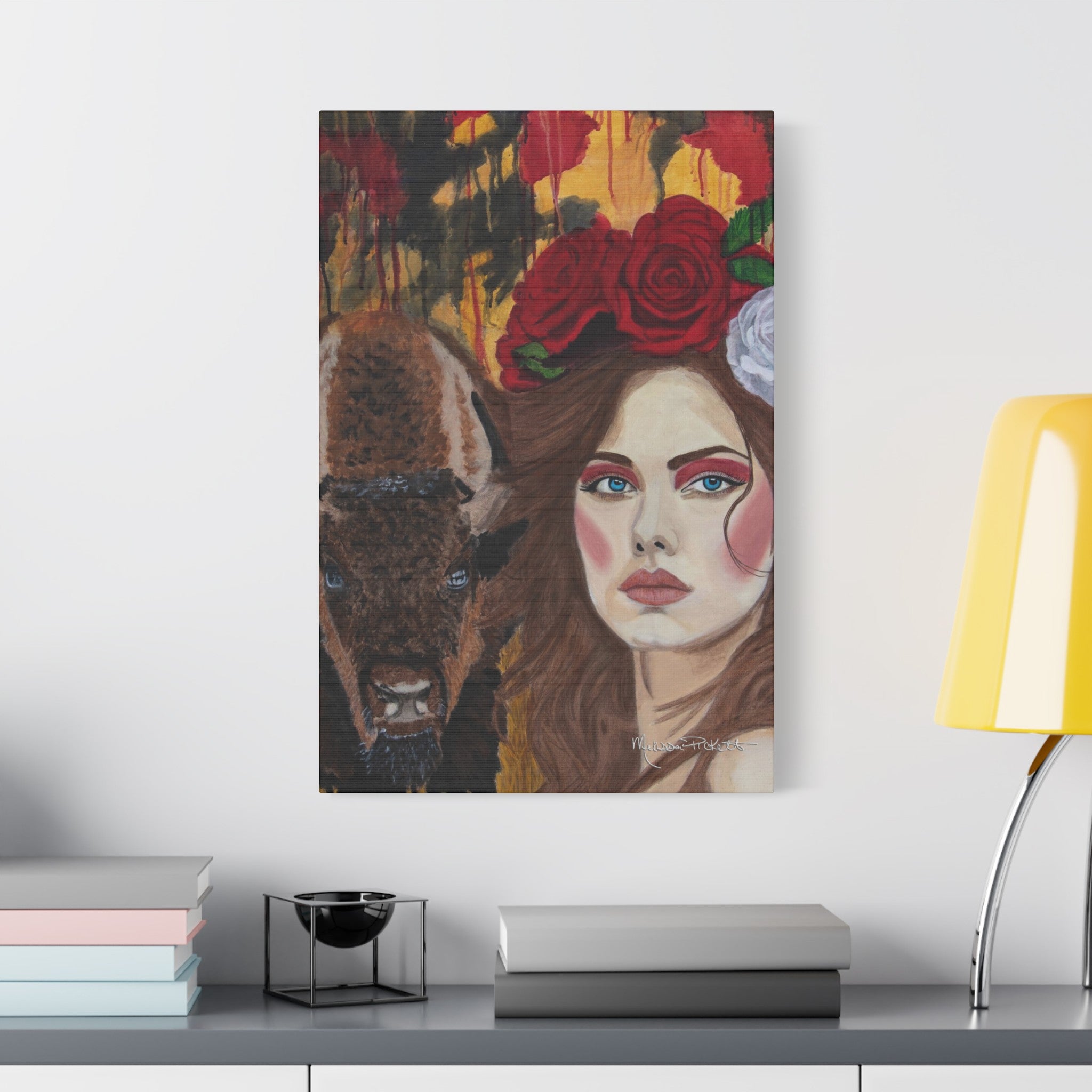 Woman & Bison | Satin Canvas, Stretched