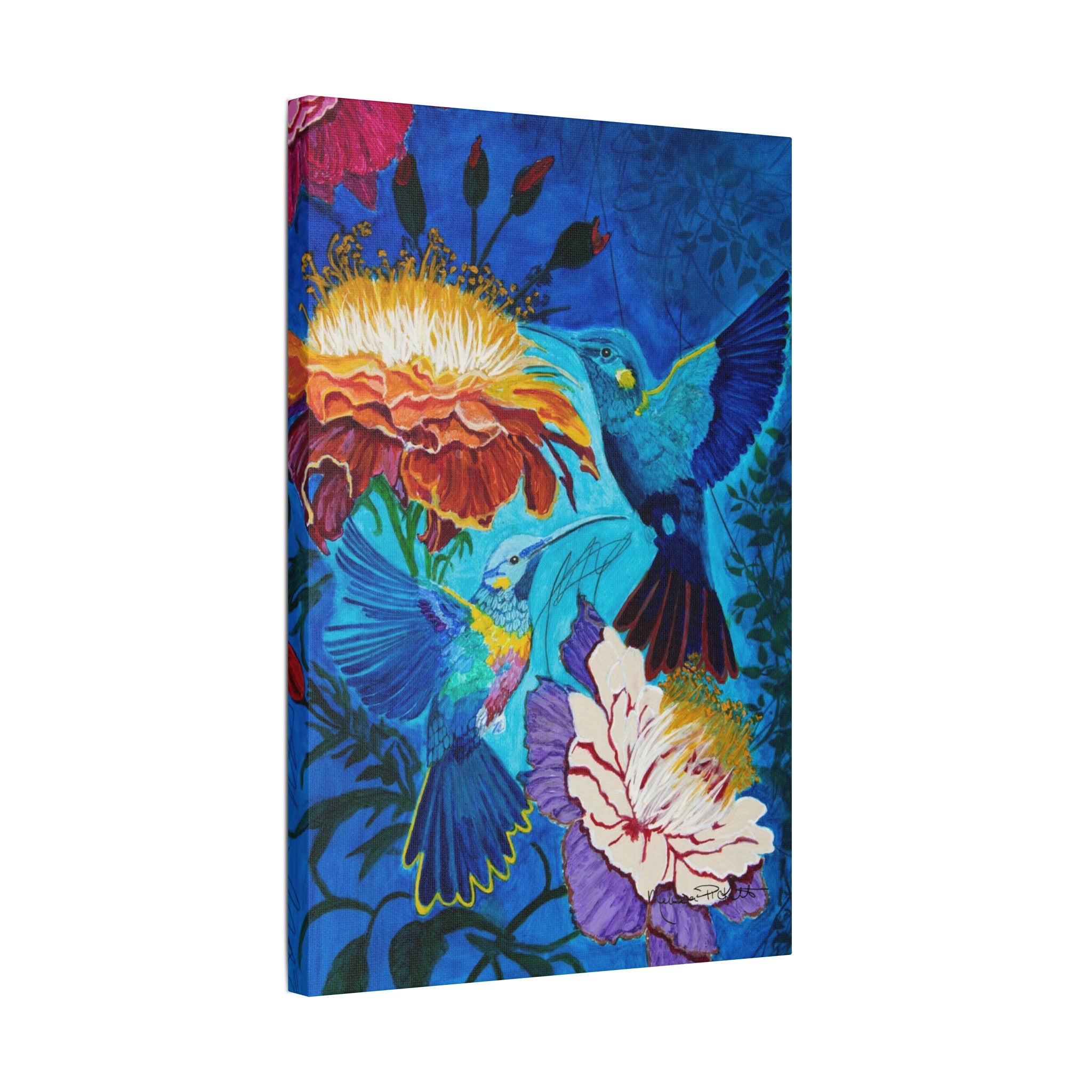 Pair of Hummingbirds | Satin Canvas, Stretched