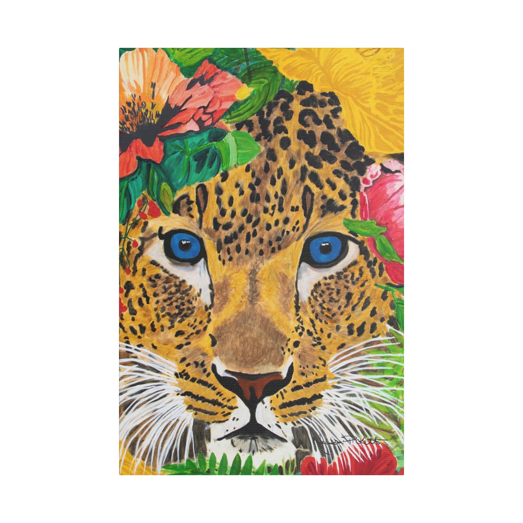 Jaguar & Flowers | Satin Canvas, Stretched