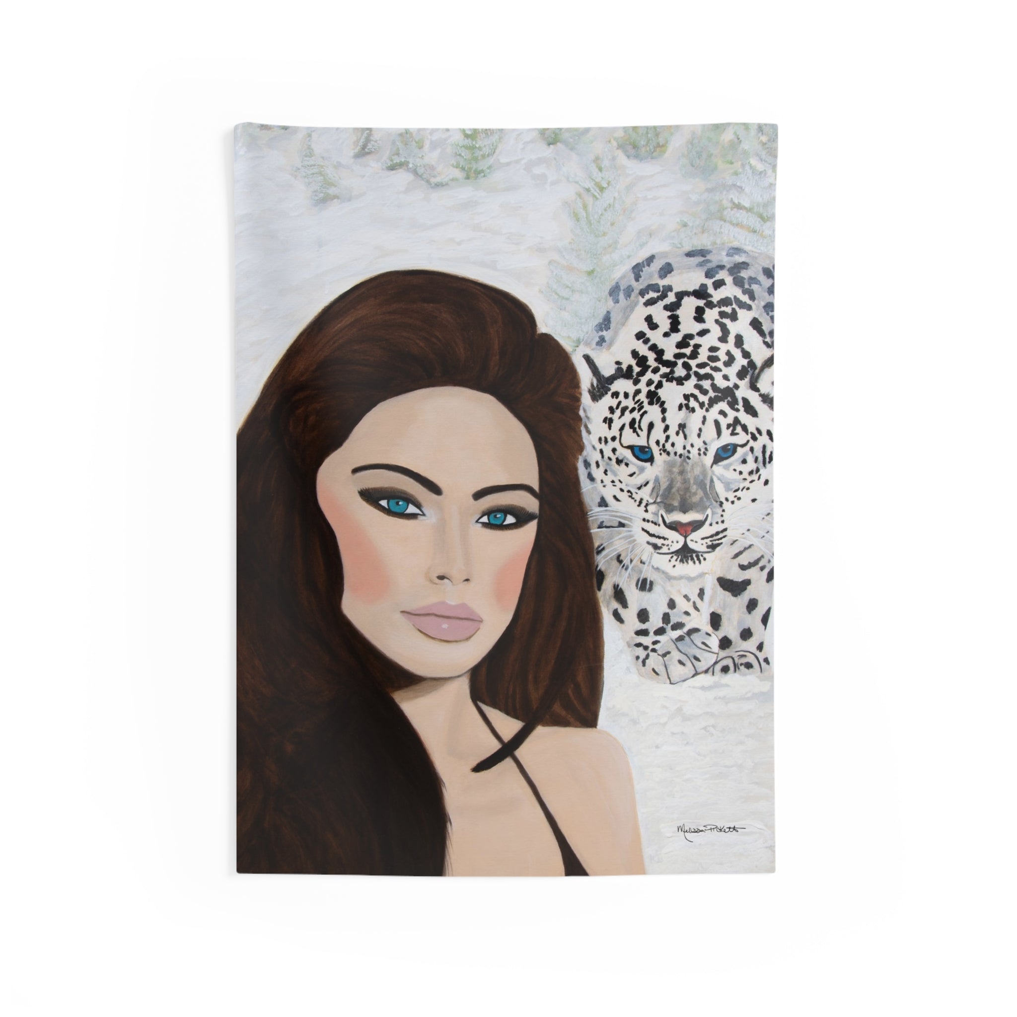 Woman & Snow Leopard | Indoor Wall Tapestries