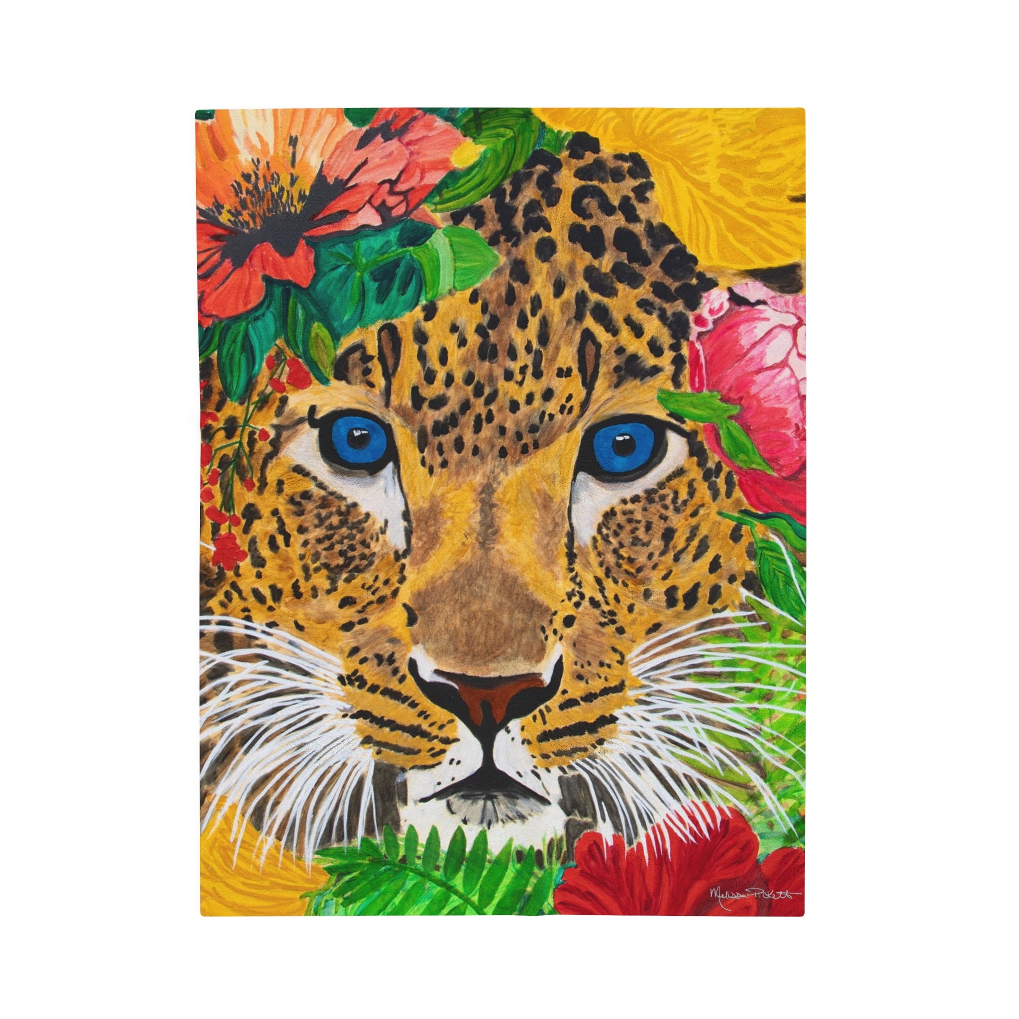 Jaguar & Flowers | Velveteen Plush Blanket