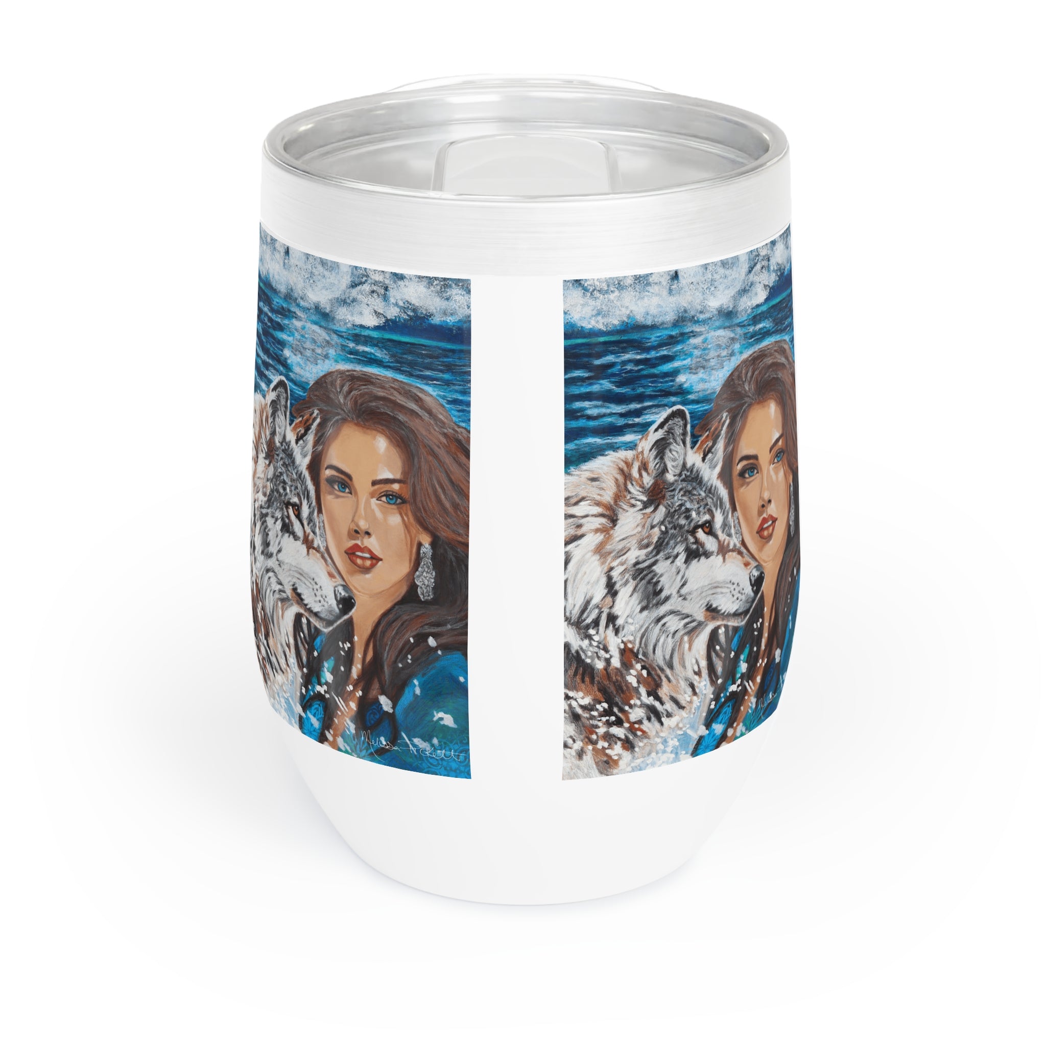Moonlit Woman and Wolf | Chill Wine Tumbler
