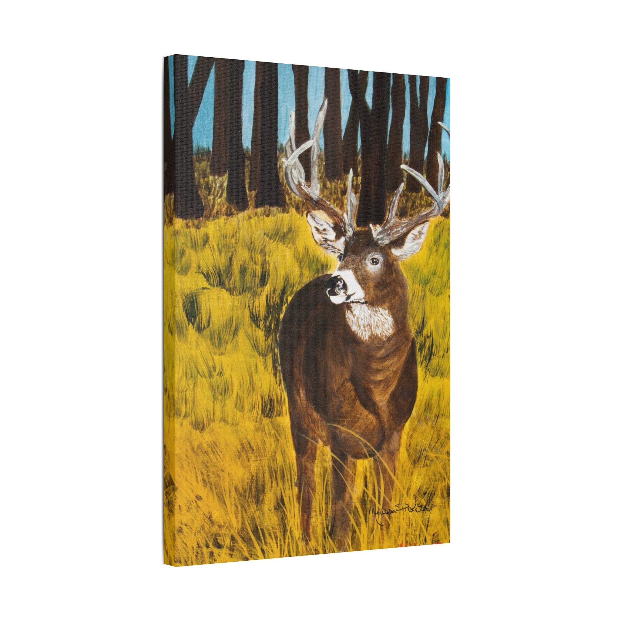 Deer in Clearing | Satin Canvas, Stretched