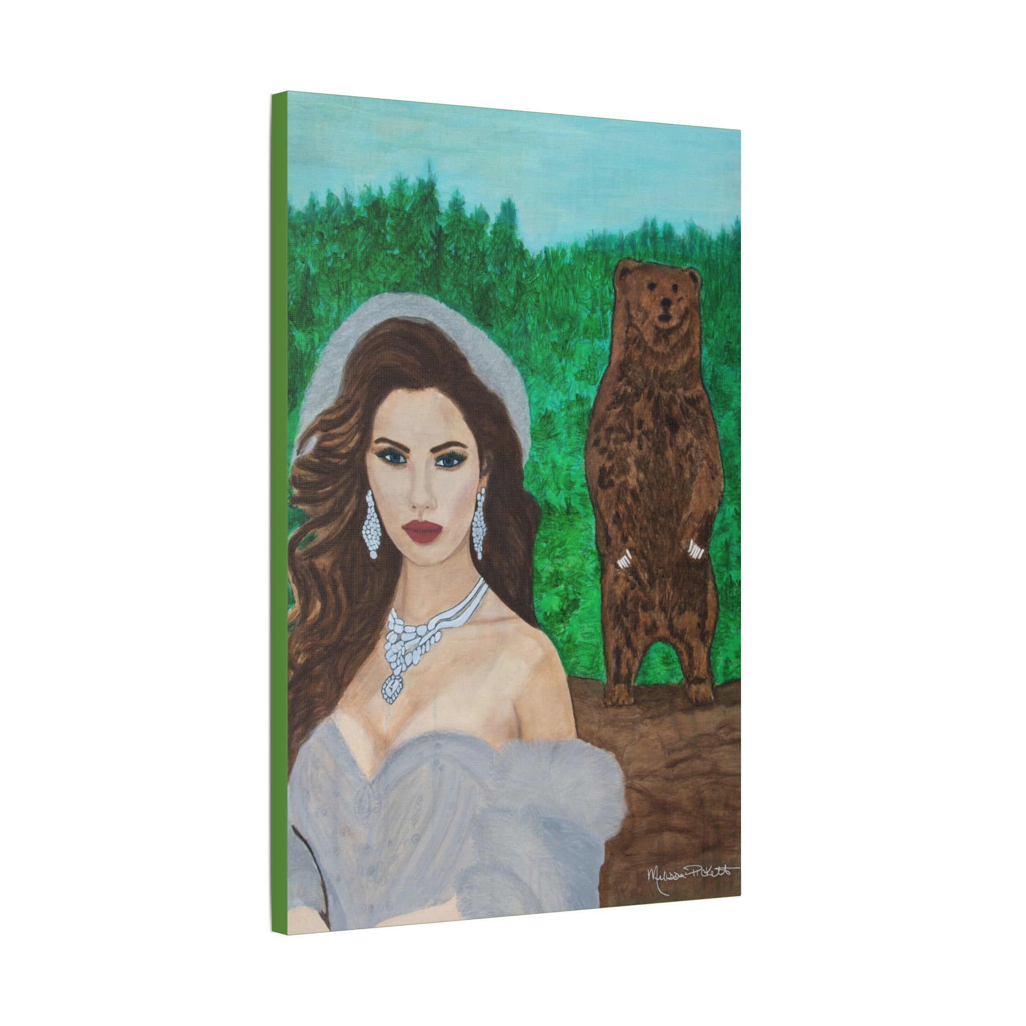 Woman & Bear | Satin Canvas, Stretched