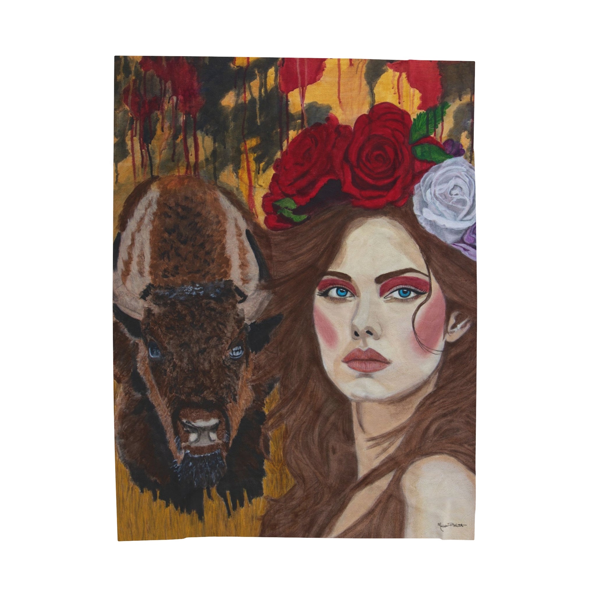 Woman & Bison | Velveteen Plush Blanket