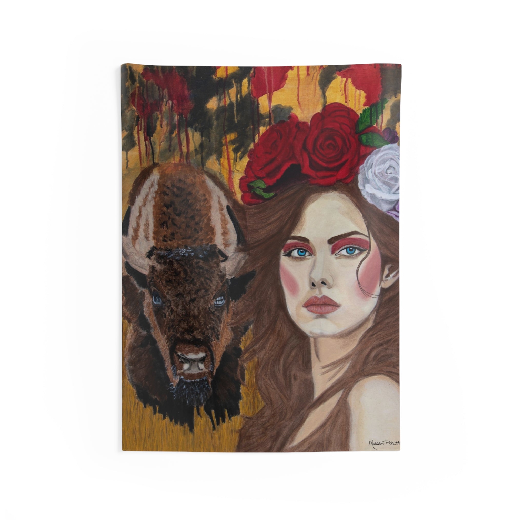 Woman & Bison | Indoor Wall Tapestries