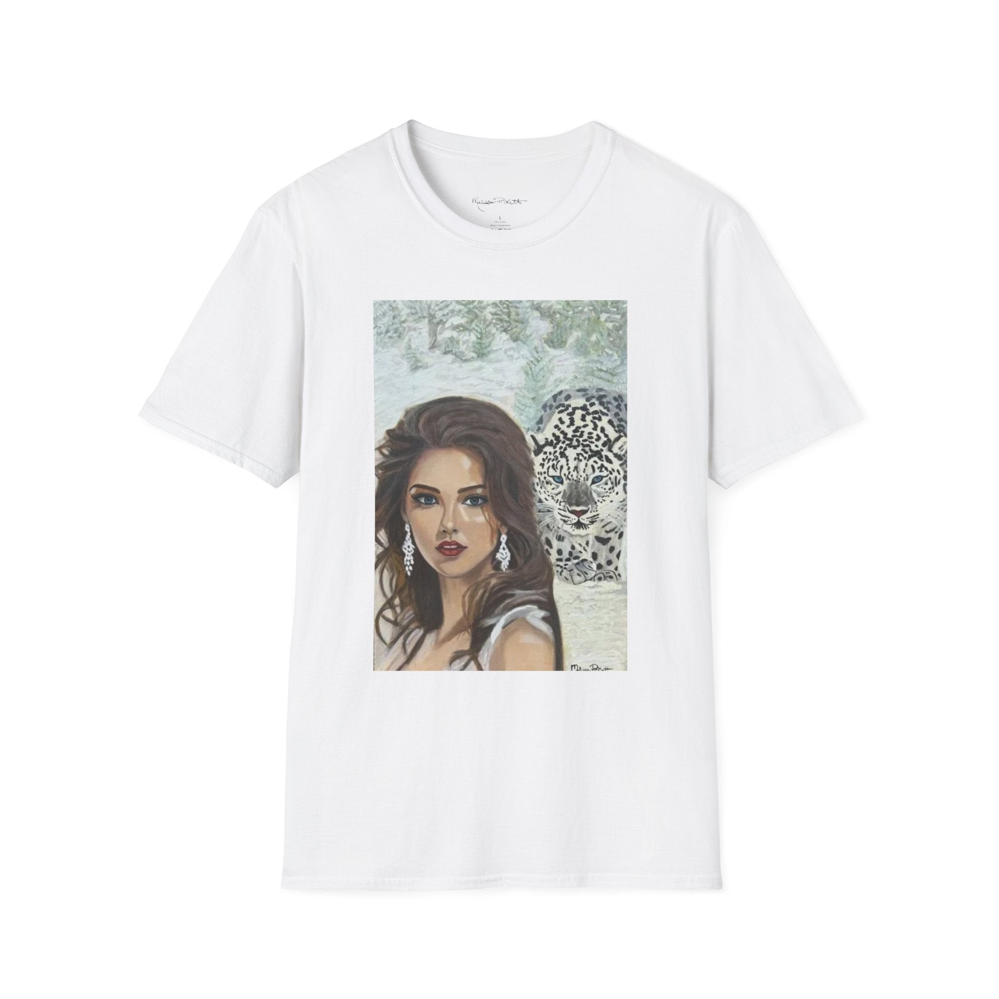 Woman & Snow Leopard | Unisex Softstyle T-Shirt