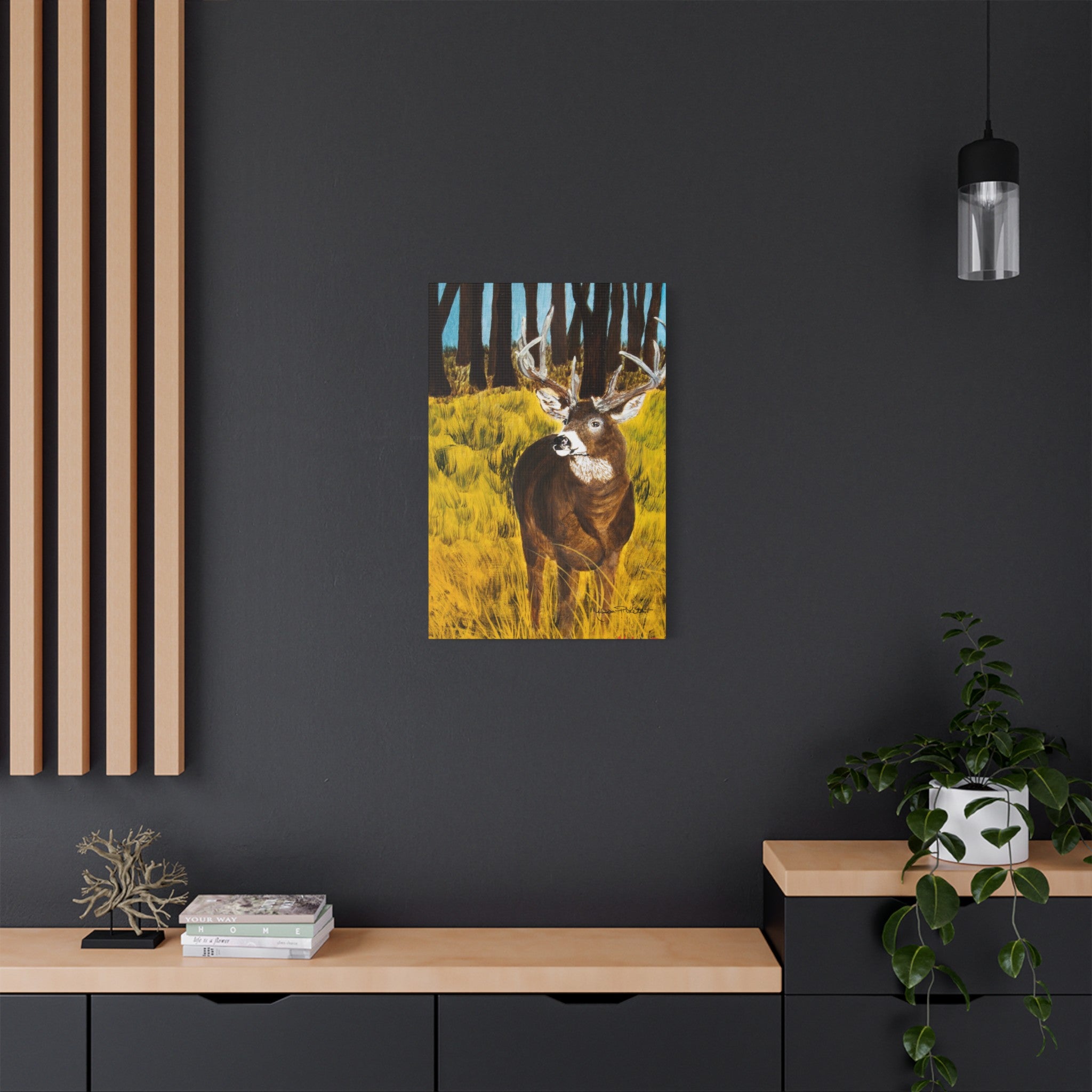 Deer in Clearing | Satin Canvas, Stretched