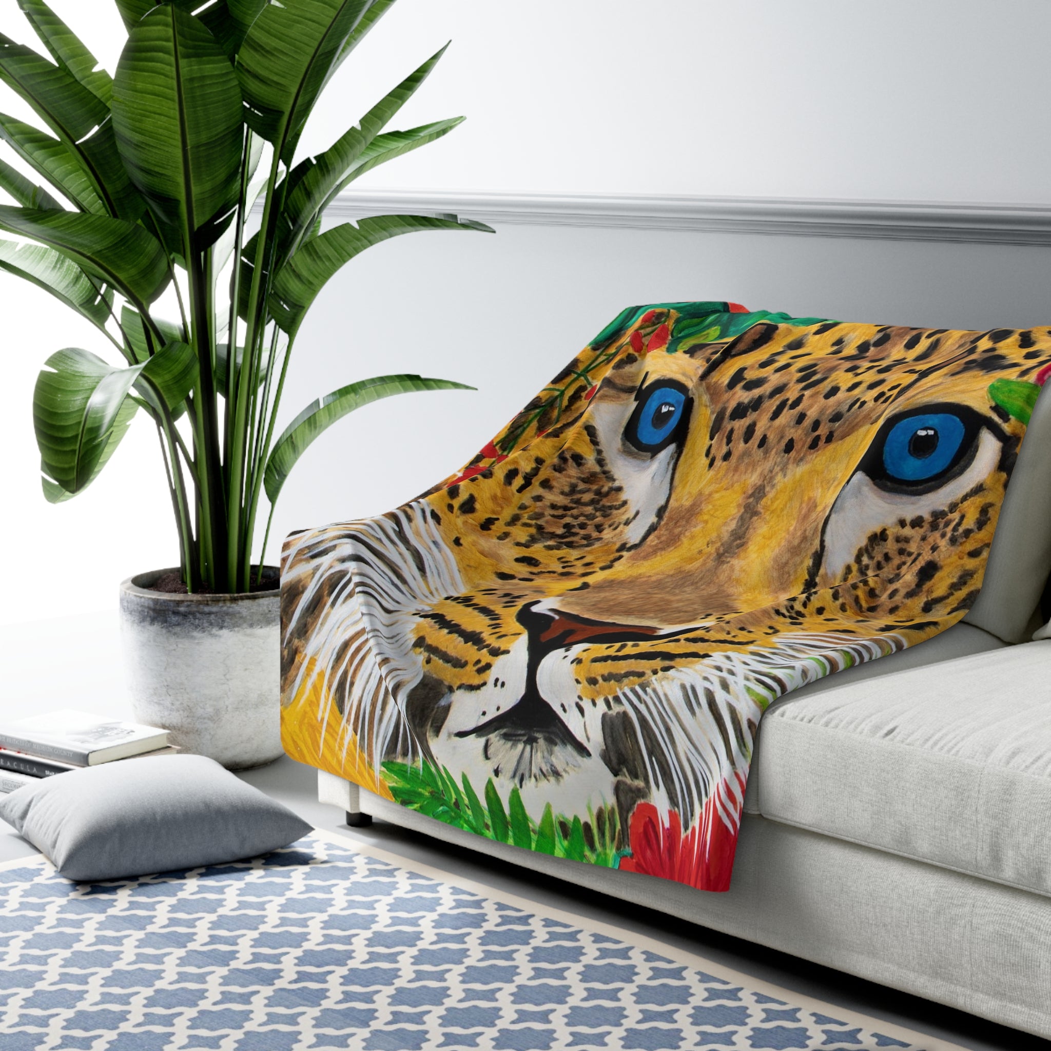 Jaguar & Flowers | Sherpa Fleece Blanket