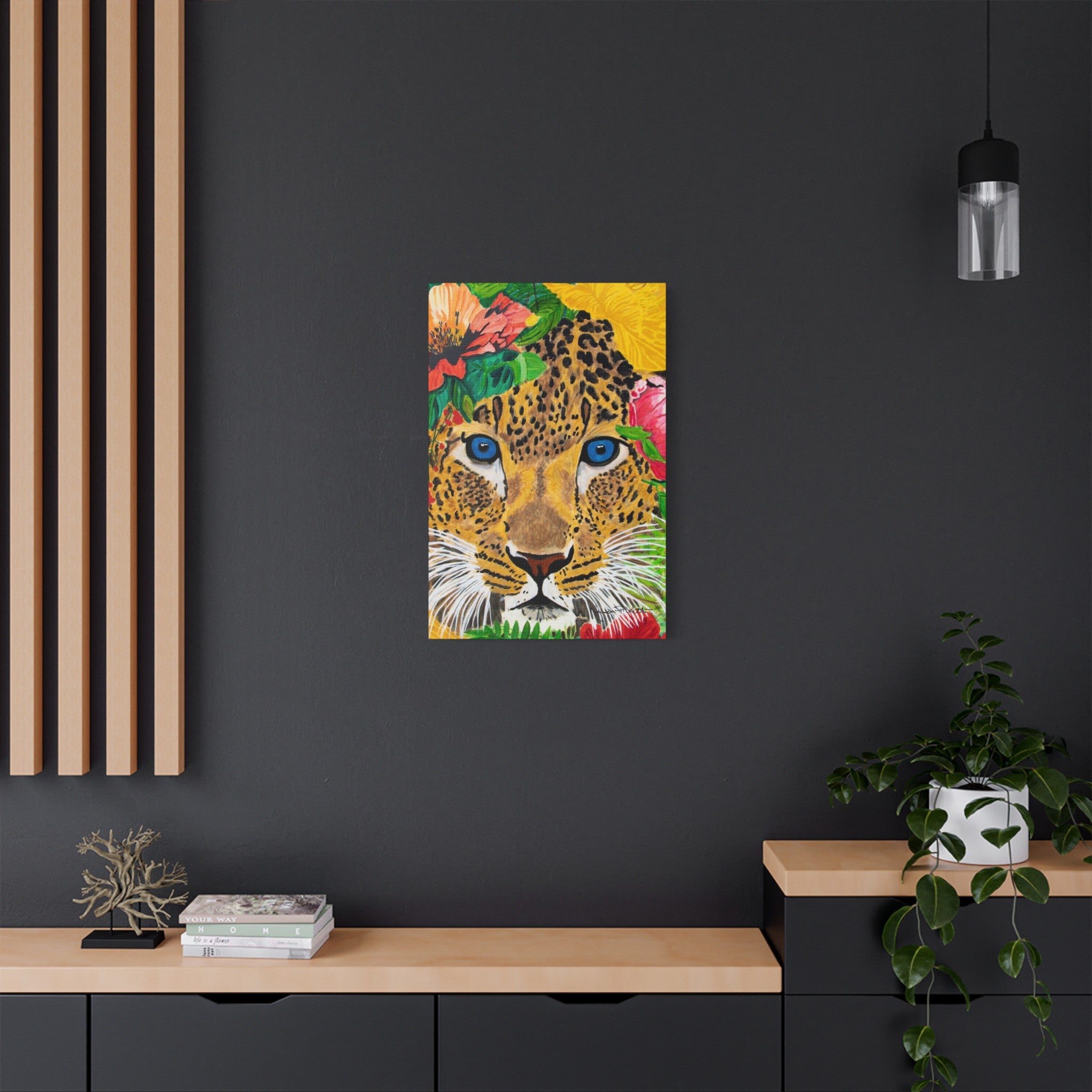 Jaguar & Flowers | Satin Canvas, Stretched