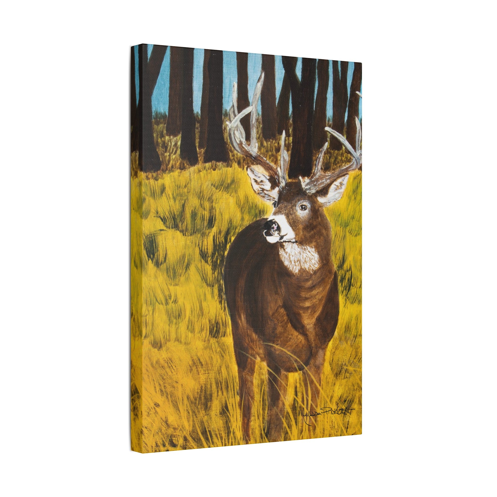 Deer in Clearing | Satin Canvas, Stretched