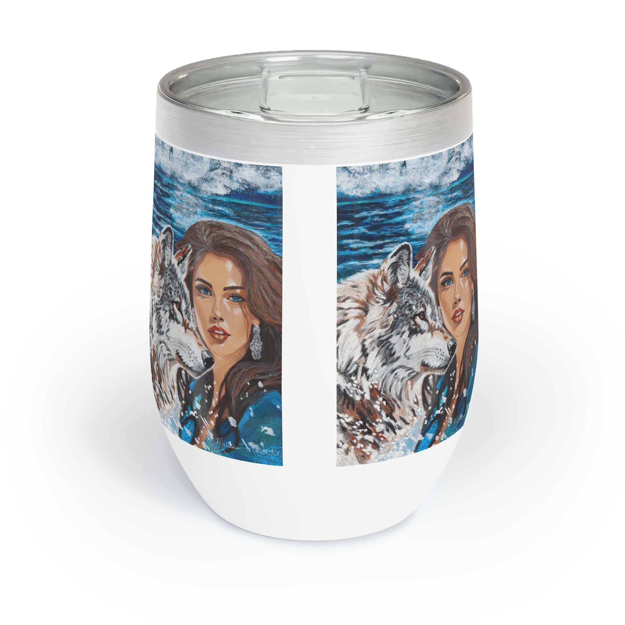 Moonlit Woman and Wolf | Chill Wine Tumbler