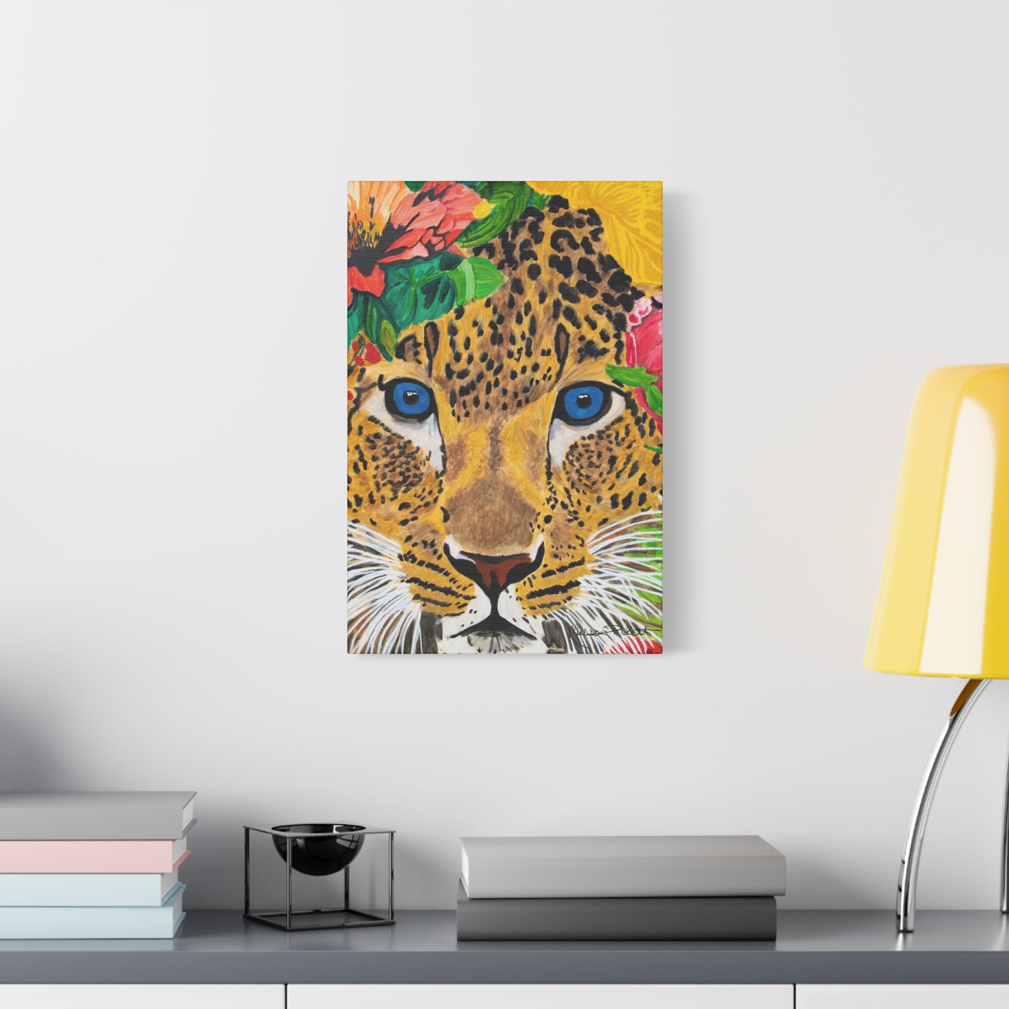 Jaguar & Flowers | Satin Canvas, Stretched