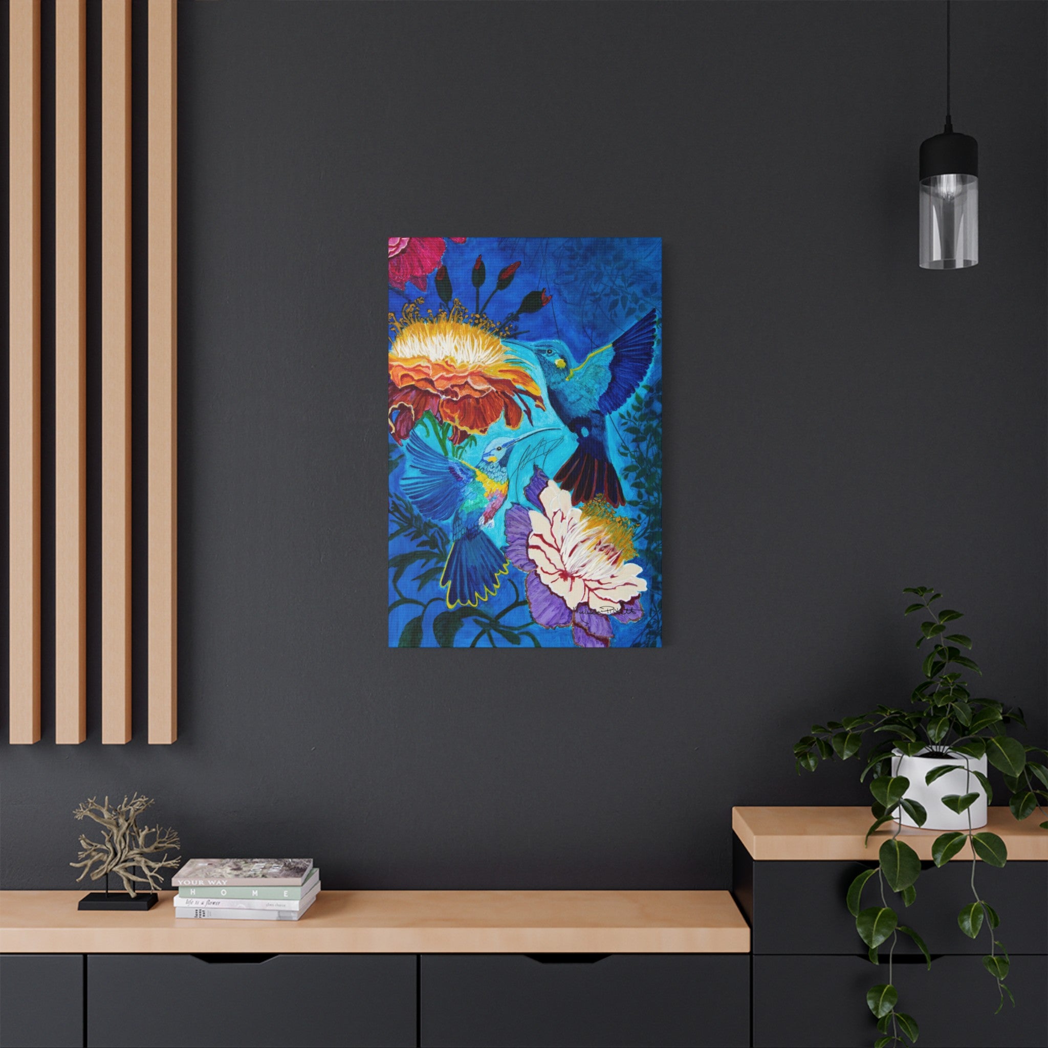 Pair of Hummingbirds | Satin Canvas, Stretched