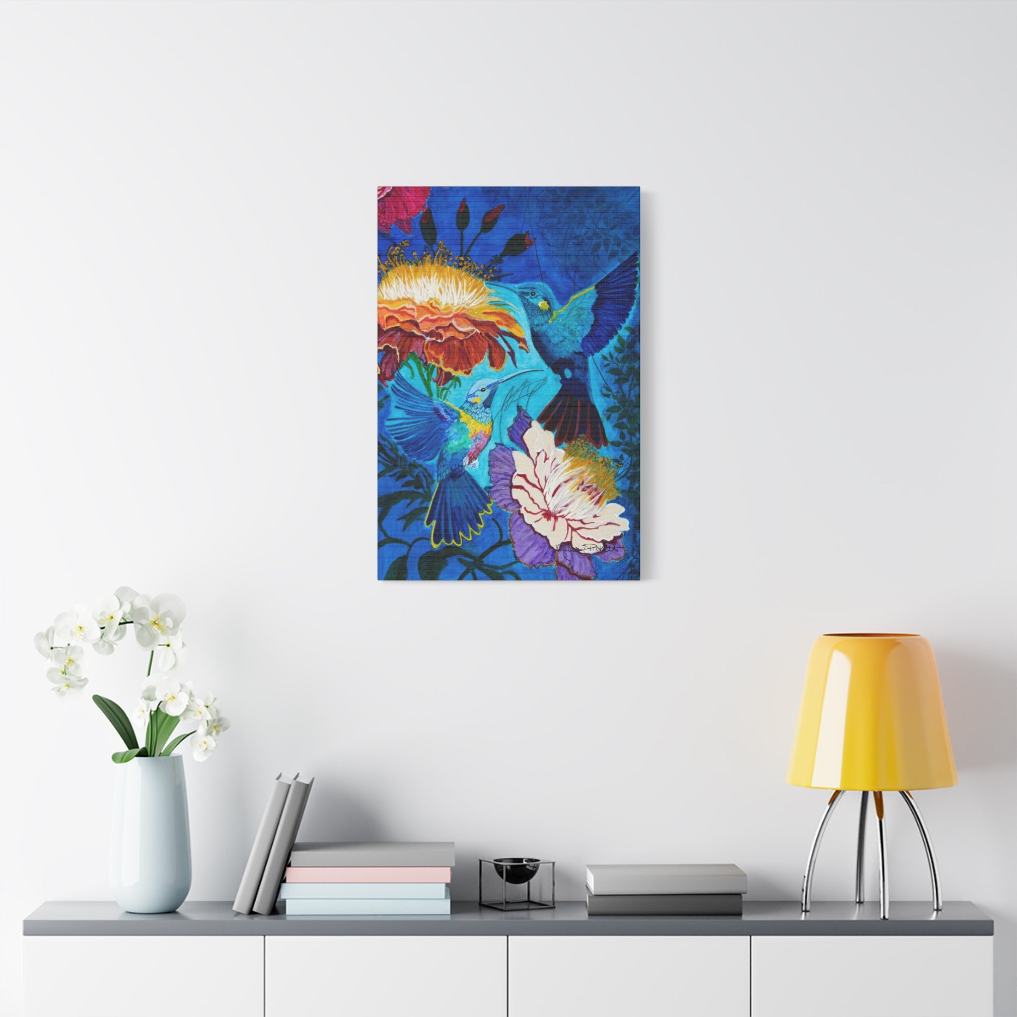 Pair of Hummingbirds | Satin Canvas, Stretched