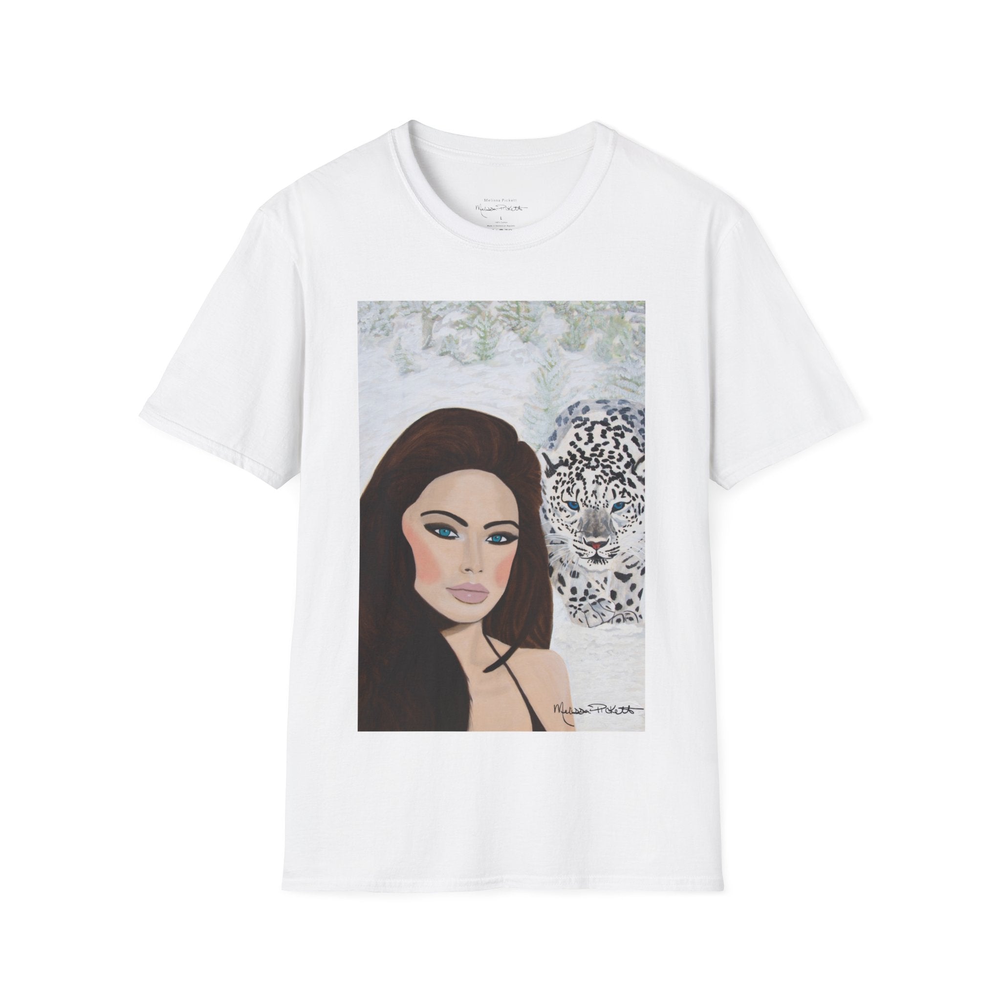 Woman & Snow Leopard | Unisex Softstyle T-Shirt