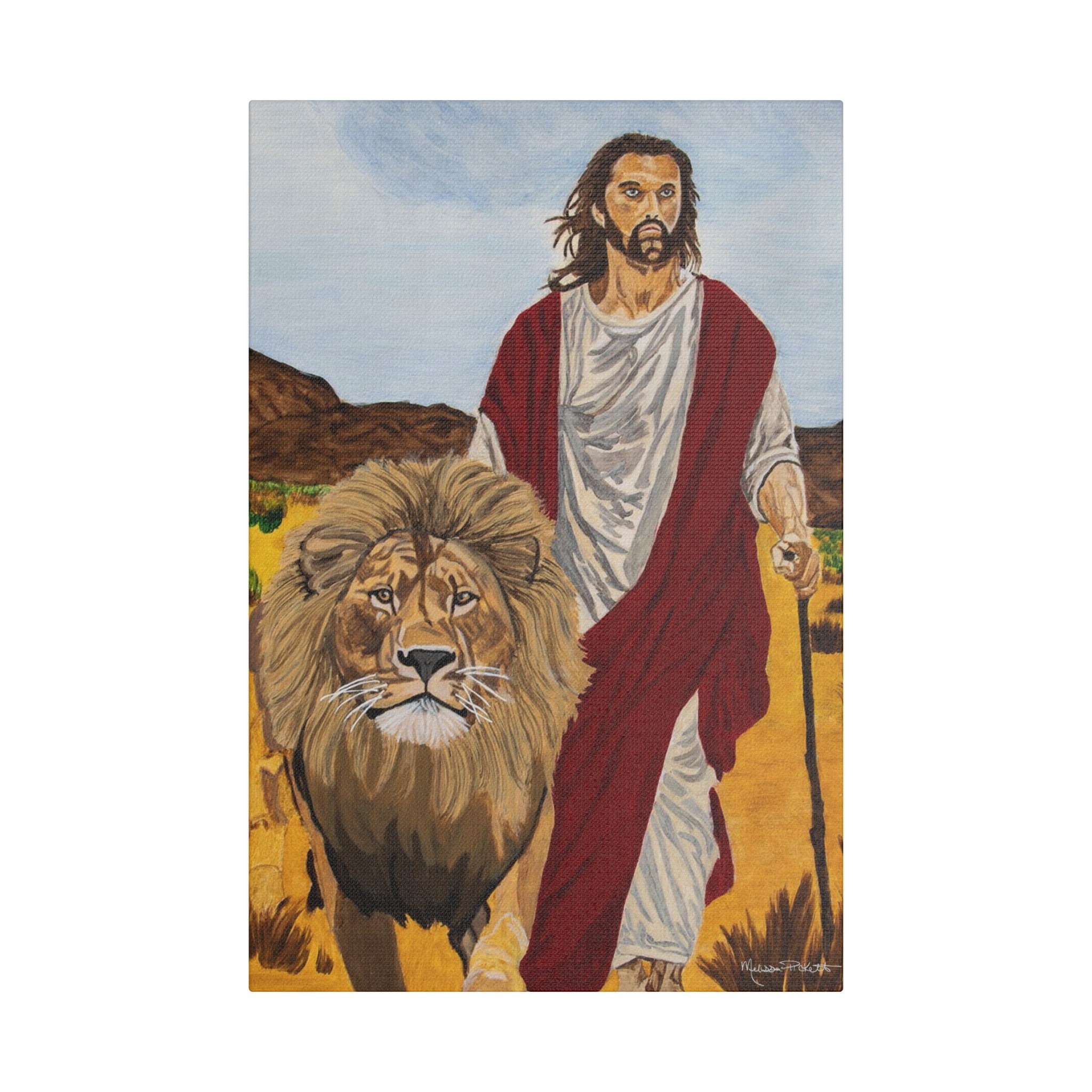 Jesus & The Lion | Satin Canvas, Stretched