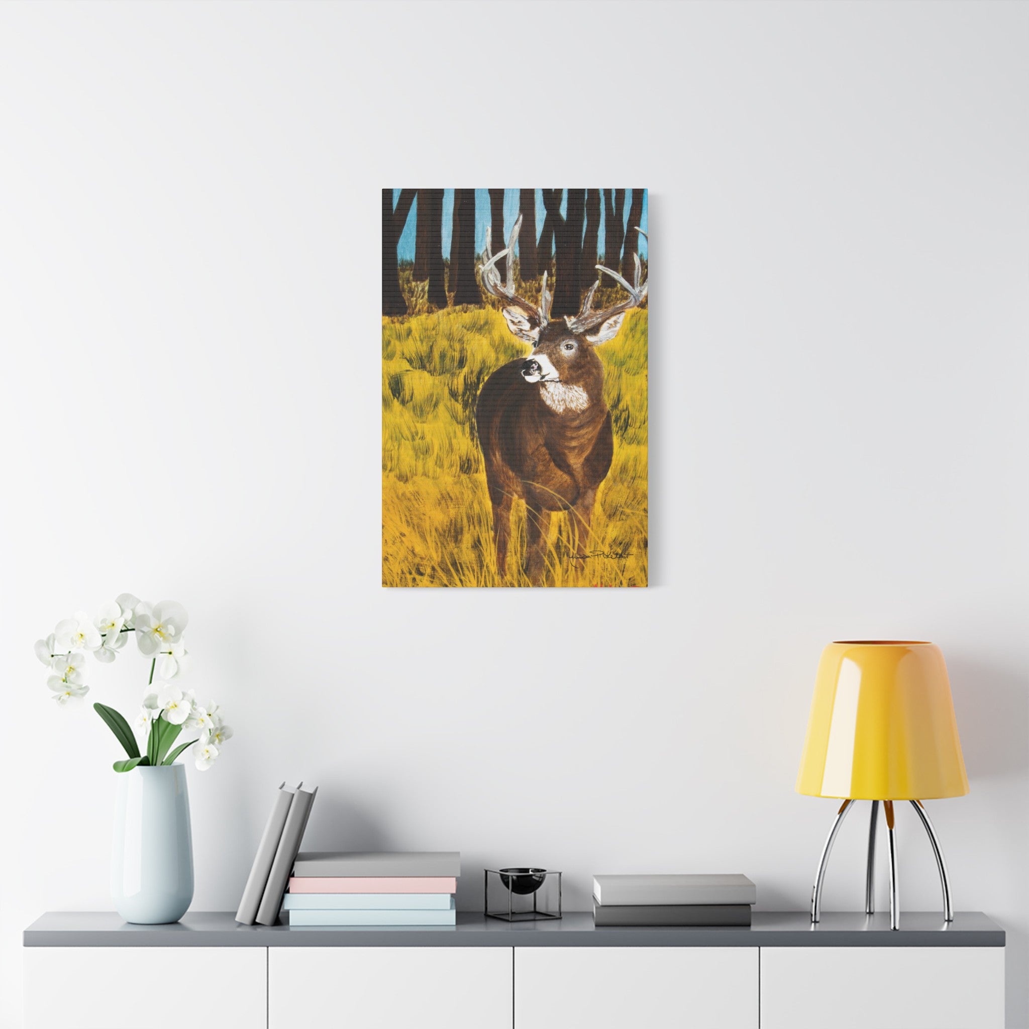 Deer in Clearing | Satin Canvas, Stretched